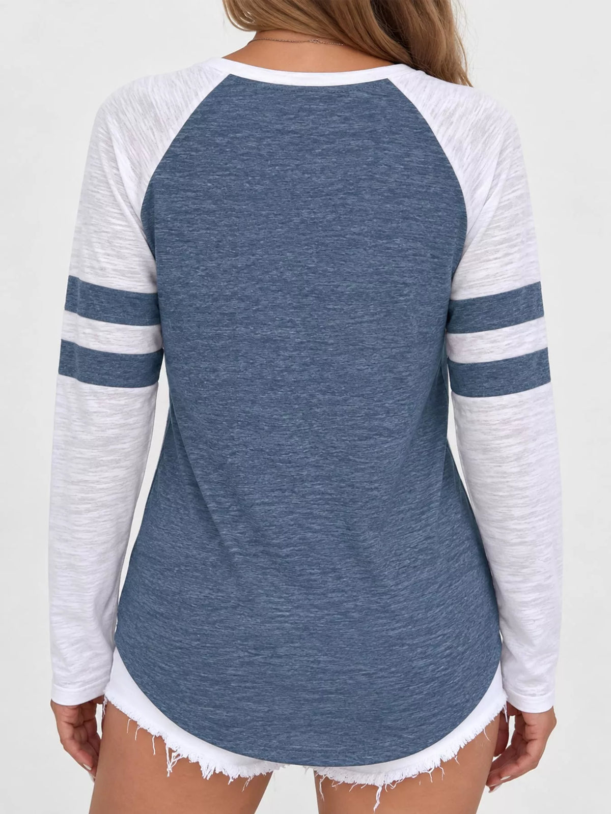 Full Size Color-Block Raglan Sleeve Striped T-Shirt Plus Size