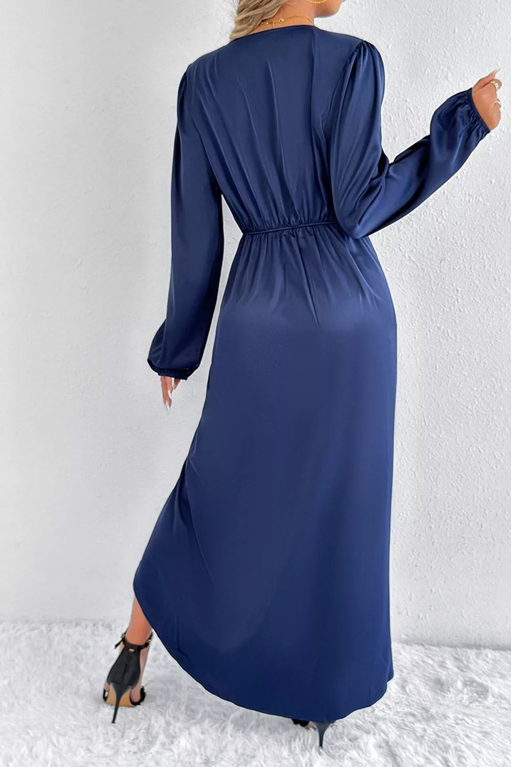Satin Balloon Sleeve Midi Dress
