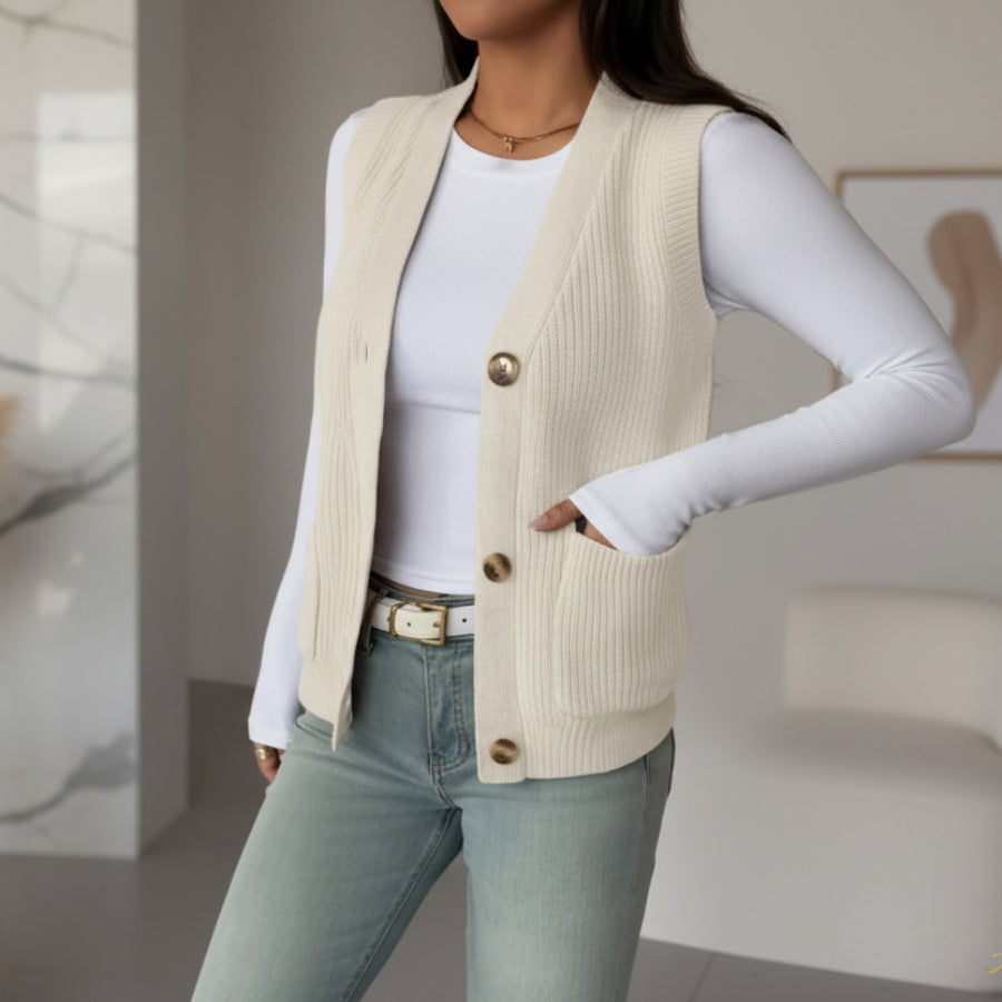 Women's Loose Single-Breasted Knit Sweater Vest