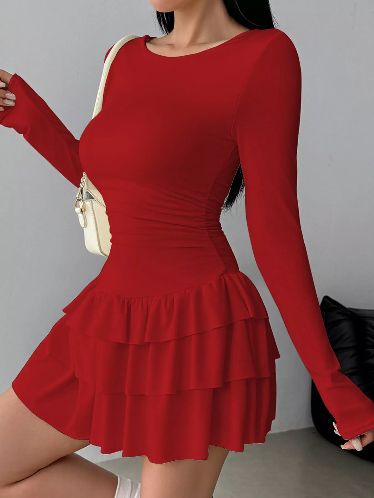 Layered Ruffle Long Sleeve Mini Dress