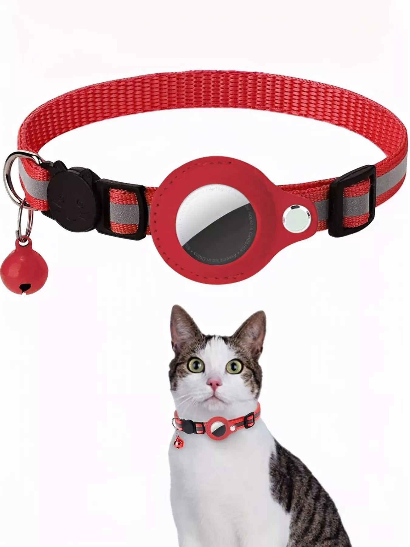 All Devices Airtag Reflective Pet Collar with Bell Anti-Lost Locator