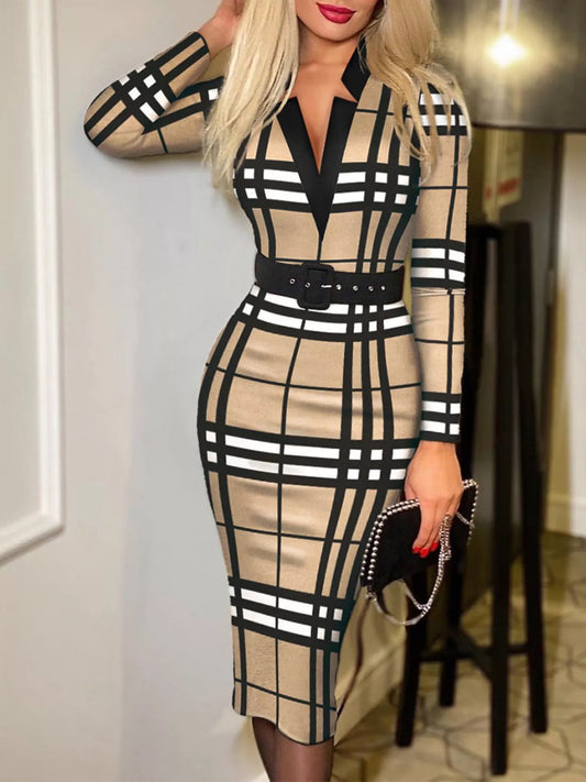 Full Size Notched Long Sleeve Dress Plus Size