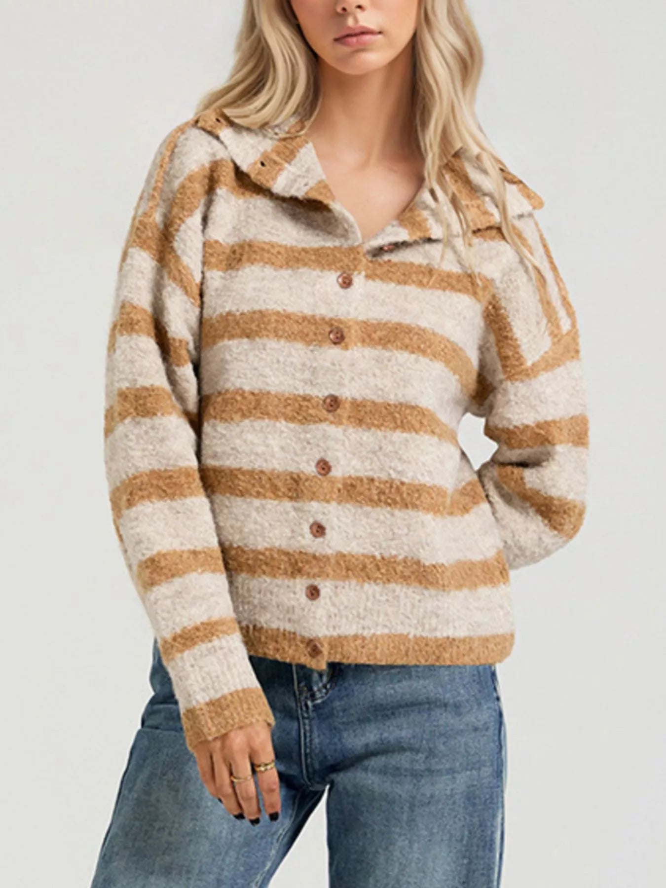 Striped Fuzzy Knit Cardigan