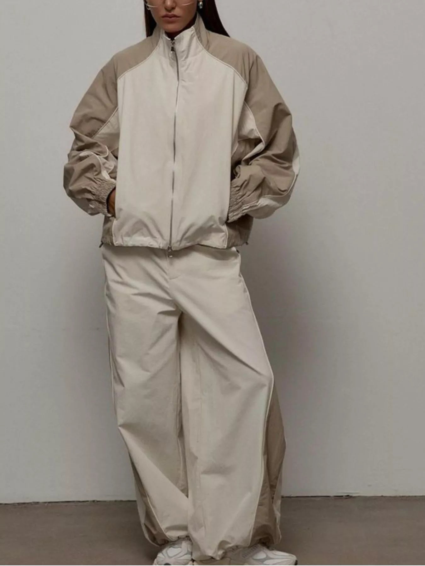 Color Block Zip Up Outerwear and Pants Set