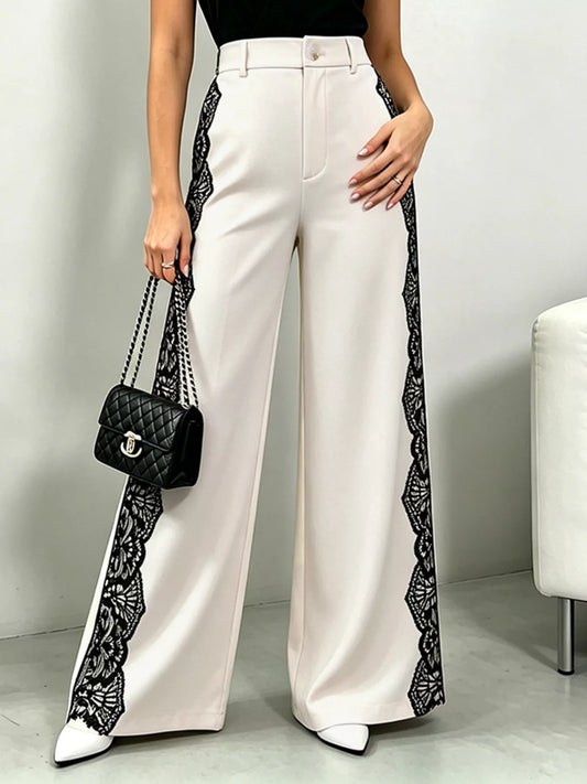 Lace Detail Wide Leg Pants