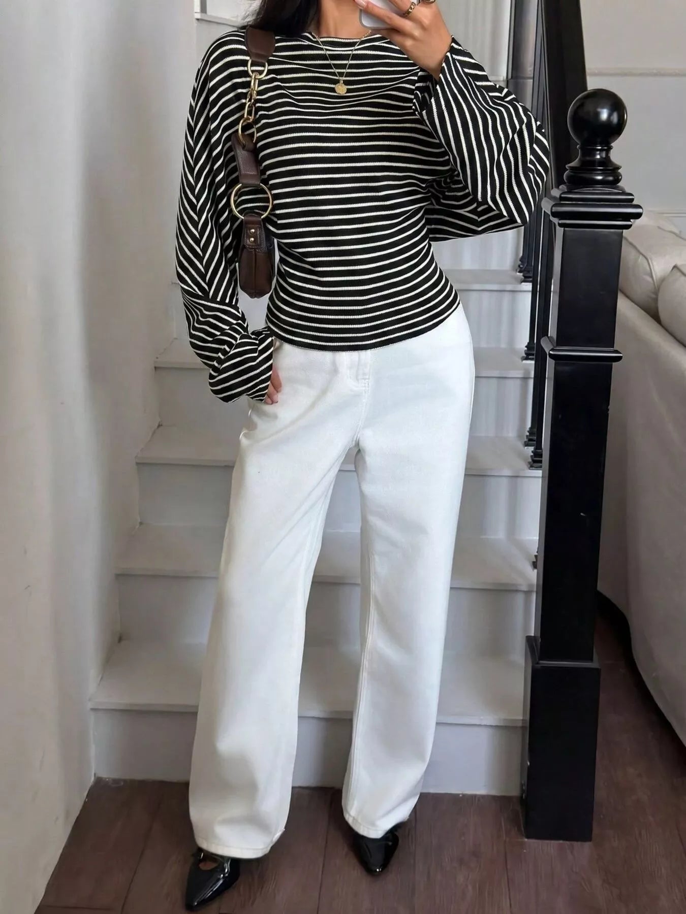 Casual Striped Batwing Sleeve T-Shirt