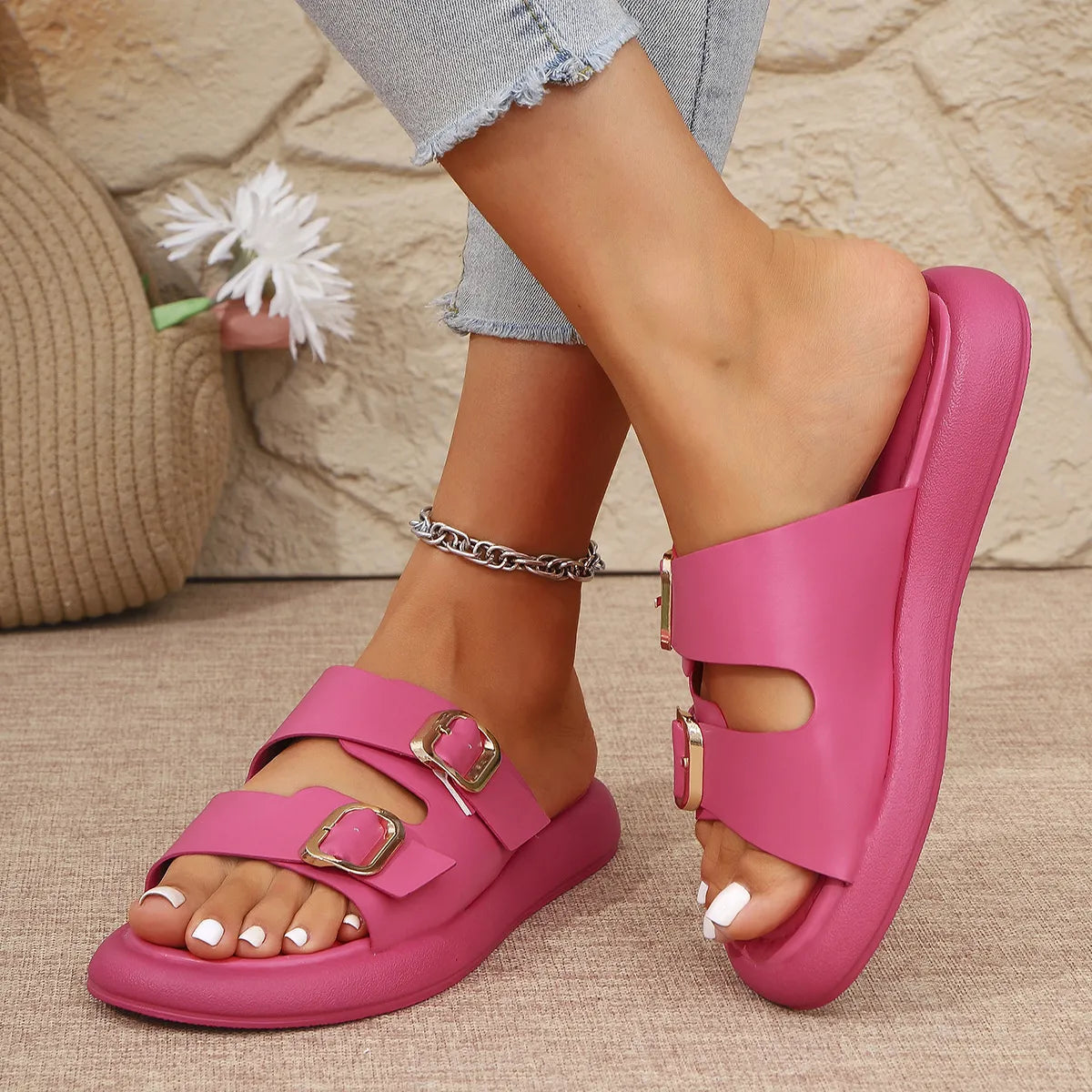 Double Buckle Platform Sandals