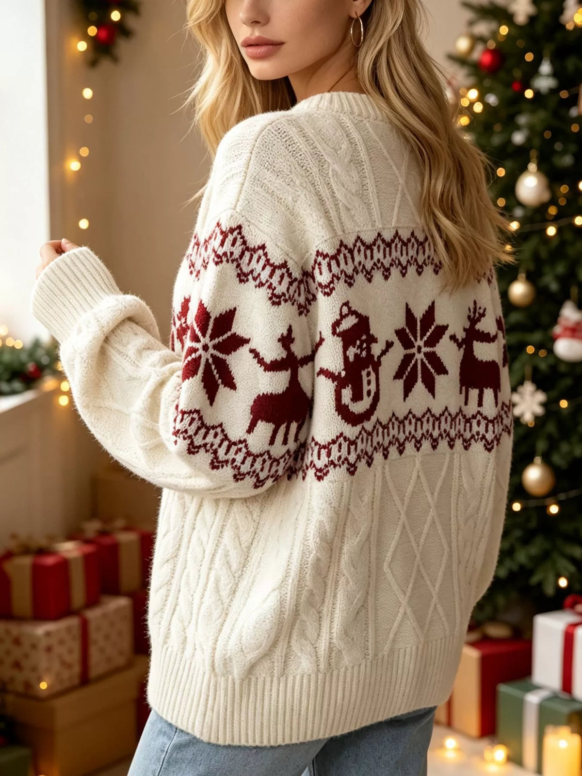 Christmas Snowman Pattern Cable Knit Sweater