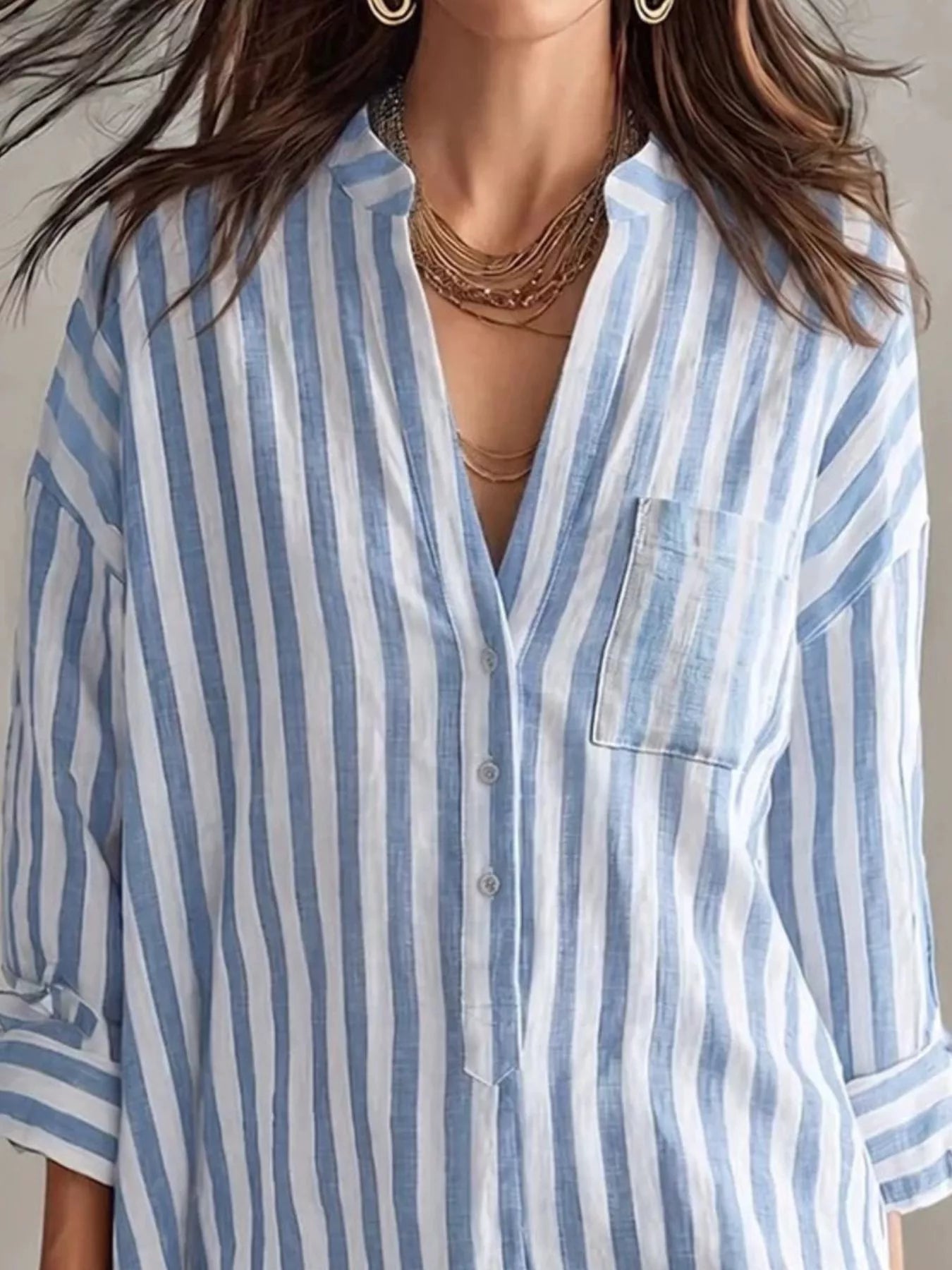 Full Size Striped Linen Shirt Mini Dress Plus Size