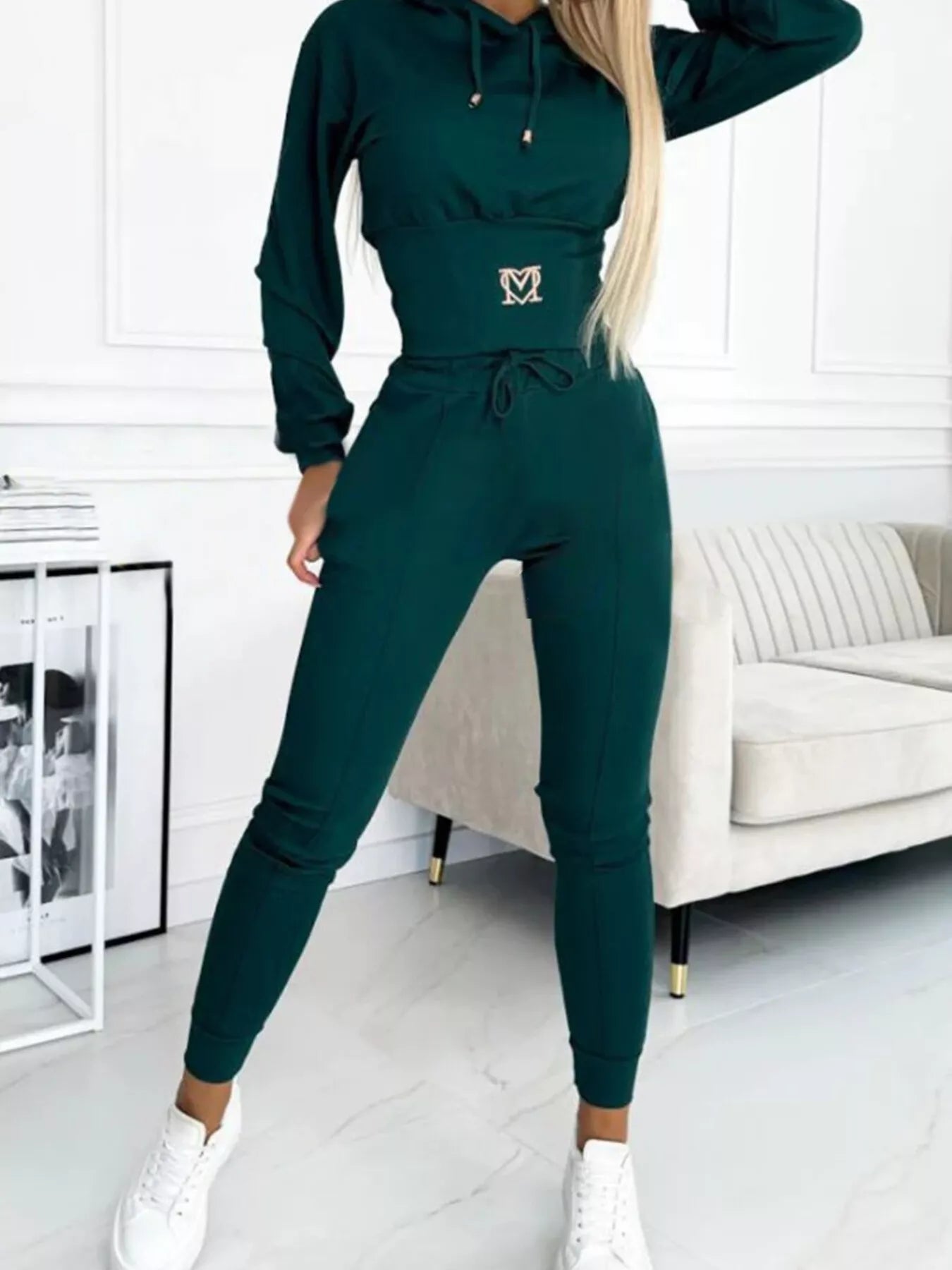 Full Size Drawstring Cropped Hoodie and Pants Set Plus Size