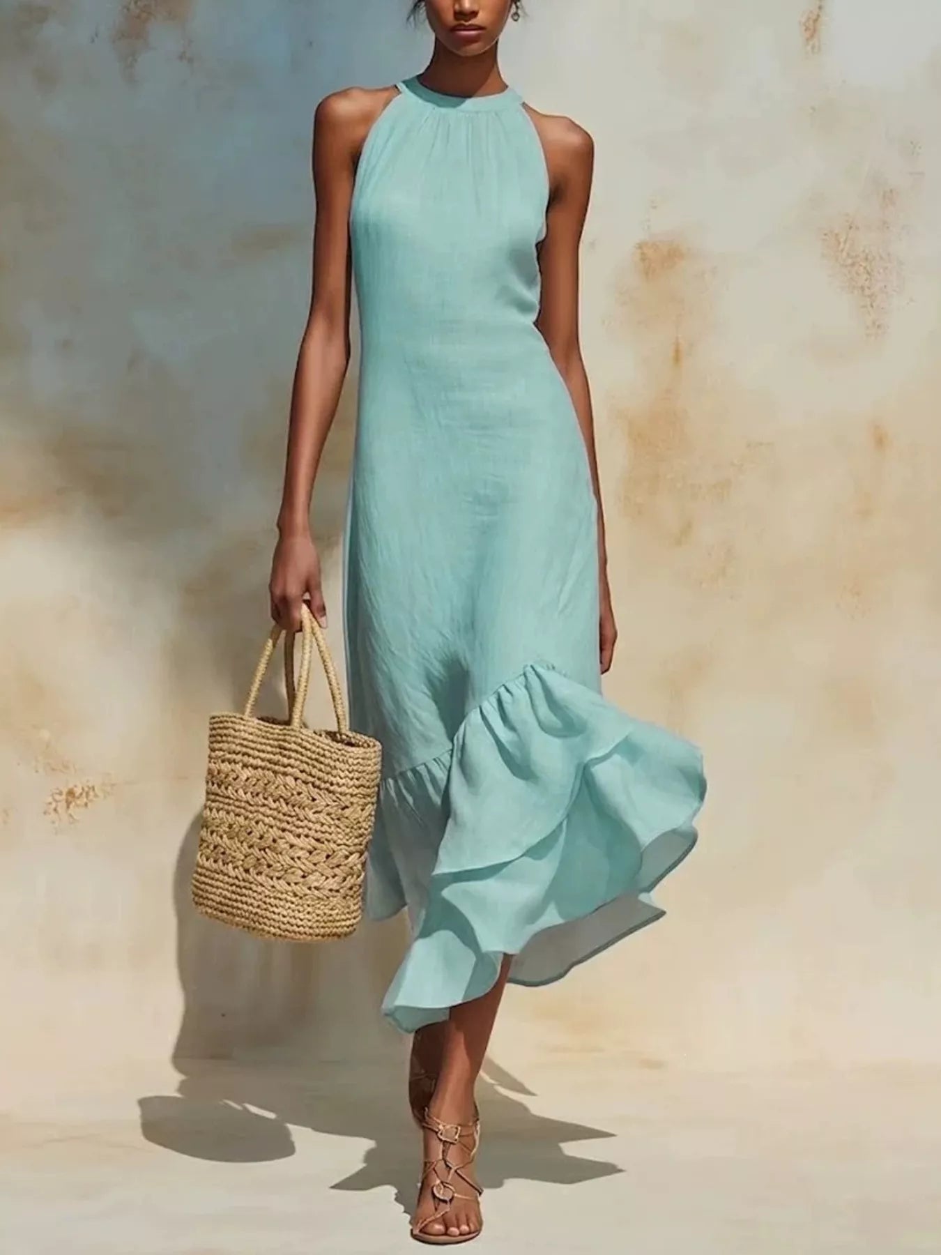 Full Size Ruffle Hem Sleeveless Midi Dress Plus Size