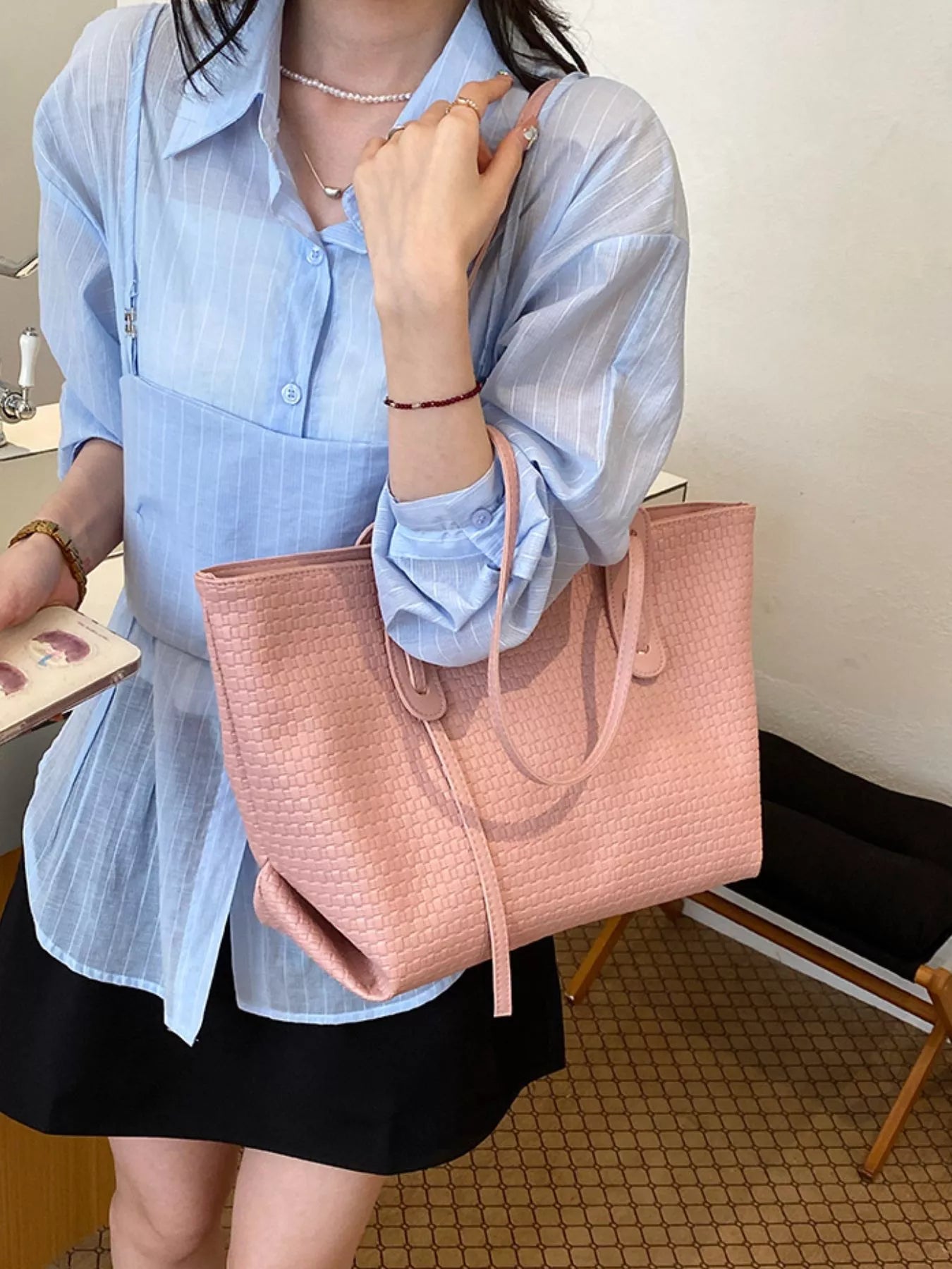 Leather Texture Tote Bag
