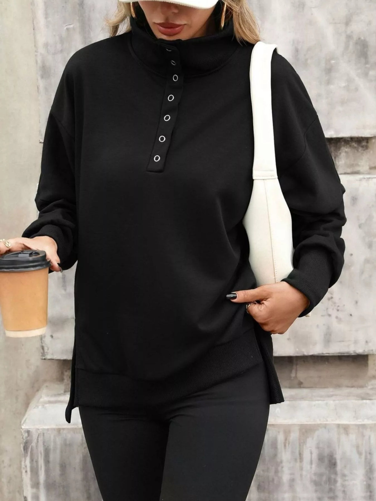 Side Slit Half Snap Sweatshirt