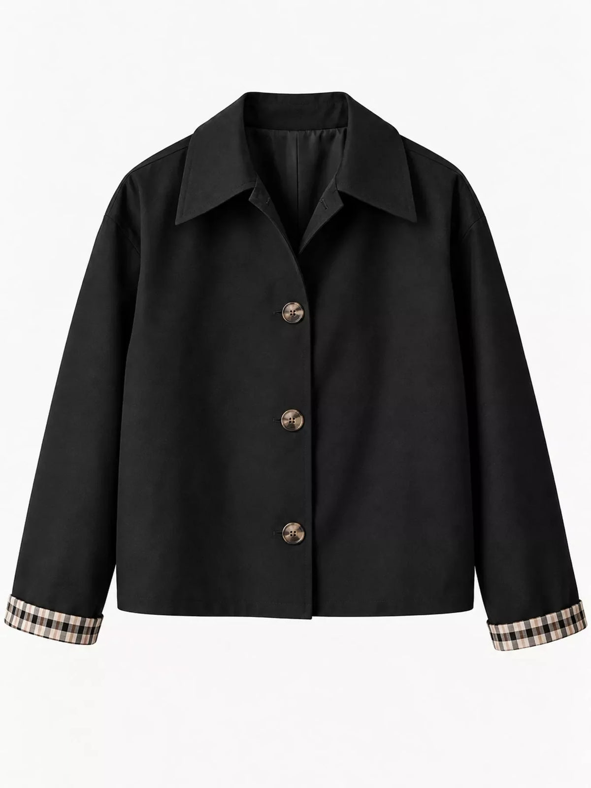 Plaid Cuffs Cropped Trench Outerwear
