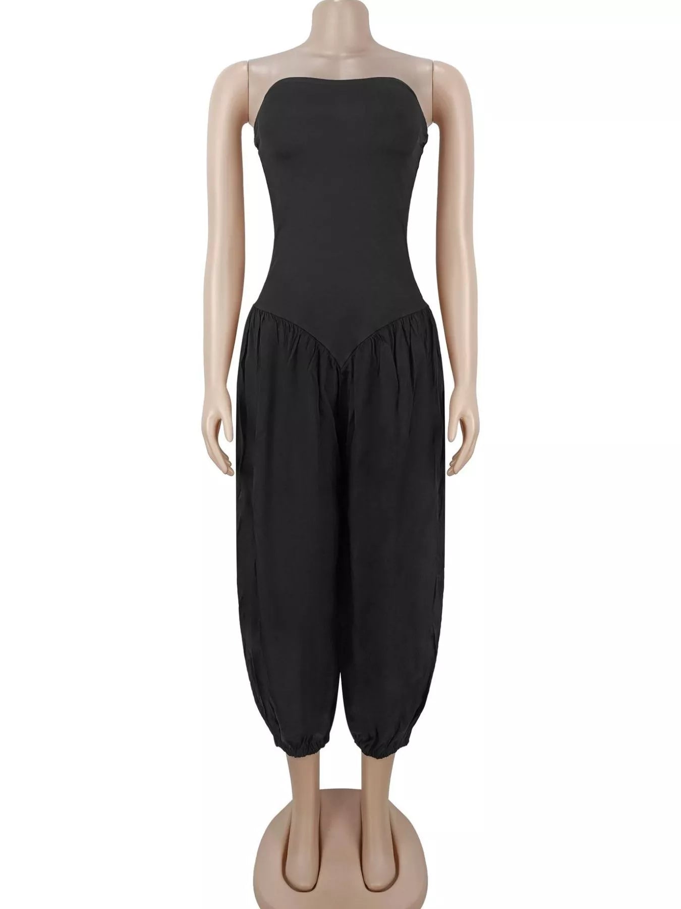 Strapless Ruched Wide-Leg Jumpsuit