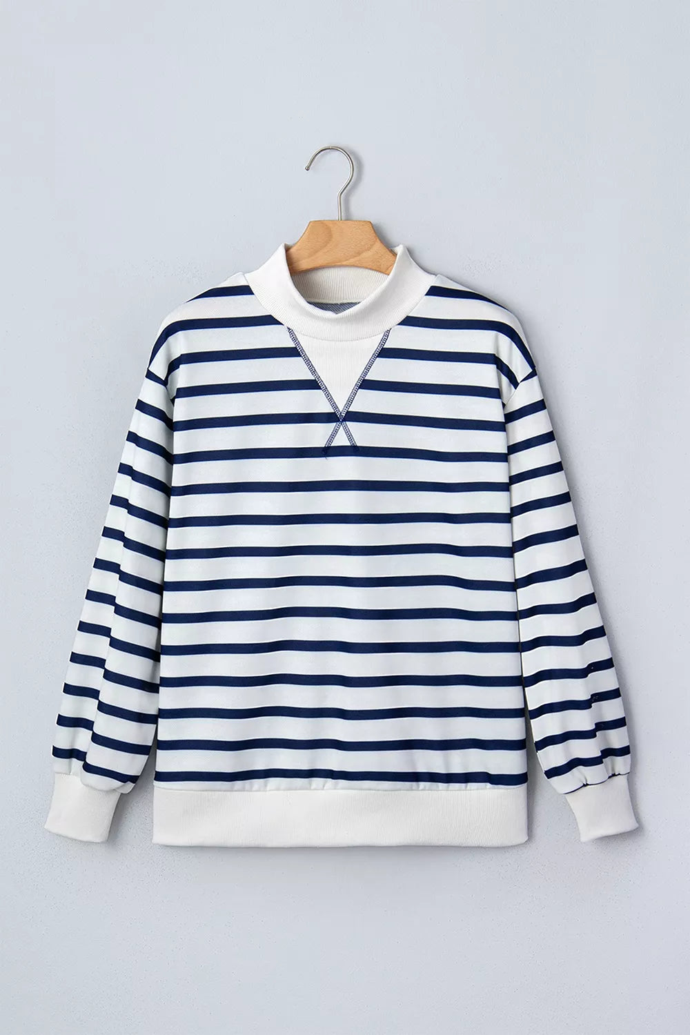 Striped Stand Neck Long Sleeve Ribbed Cuff Hem Sweatshirt