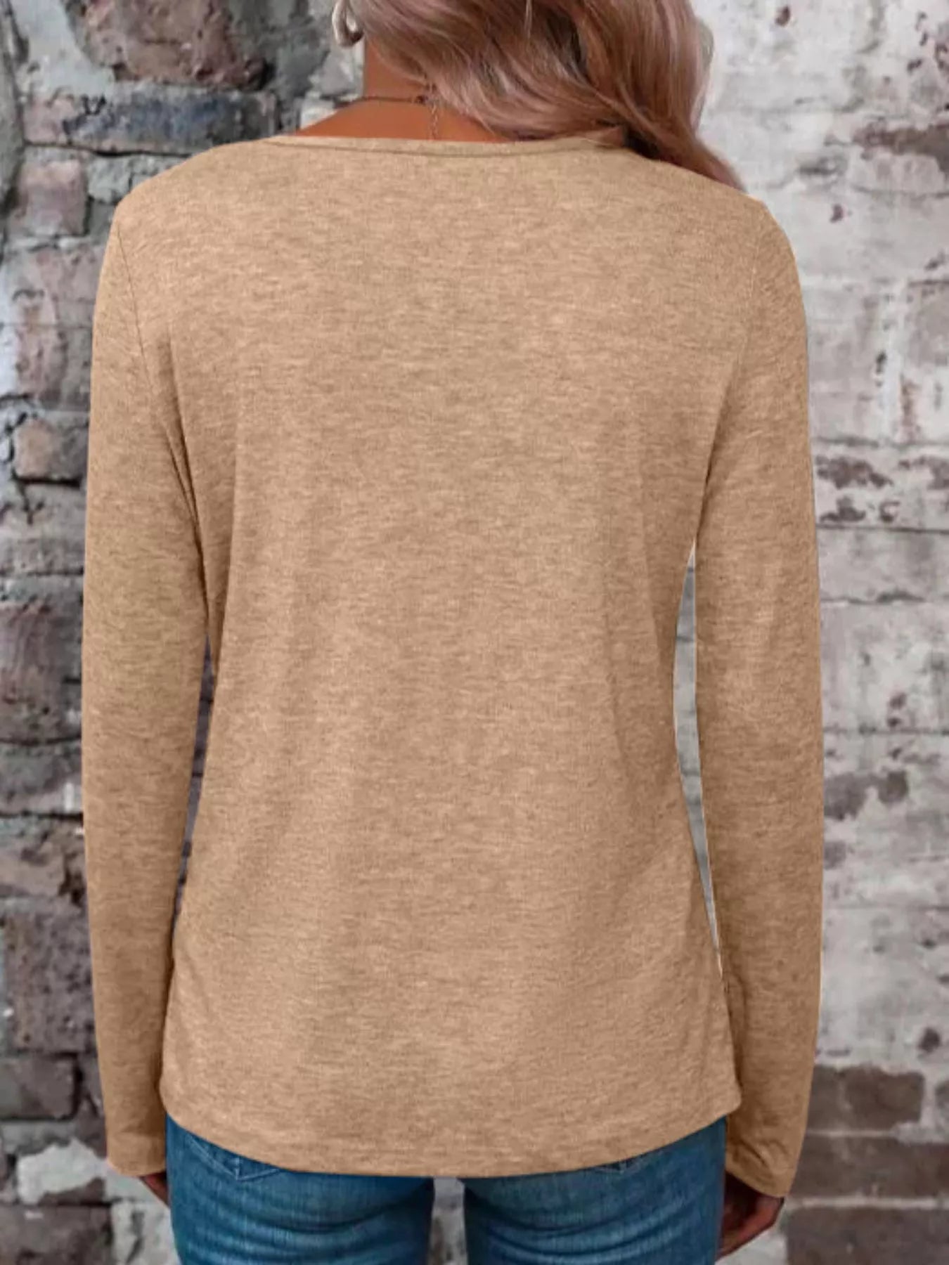 Crisscross V-Neck Long Sleeve T-Shirt