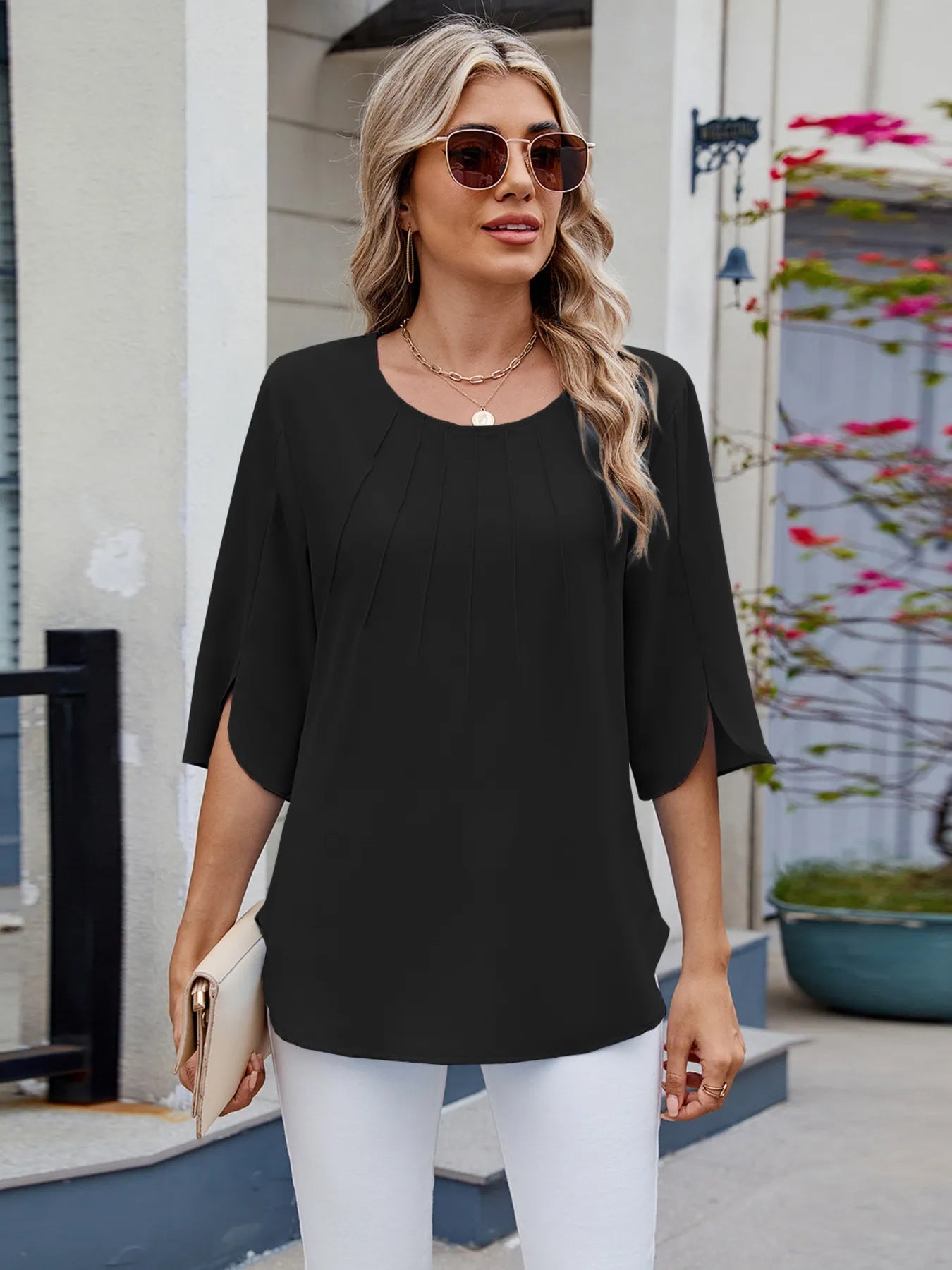 Round Neck Half Sleeve Blouse