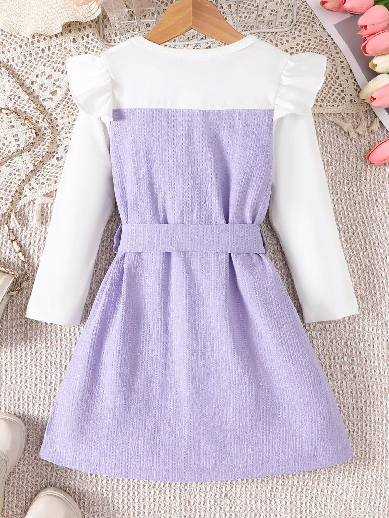 Children's Ruffled Bow Long Sleeve Dress