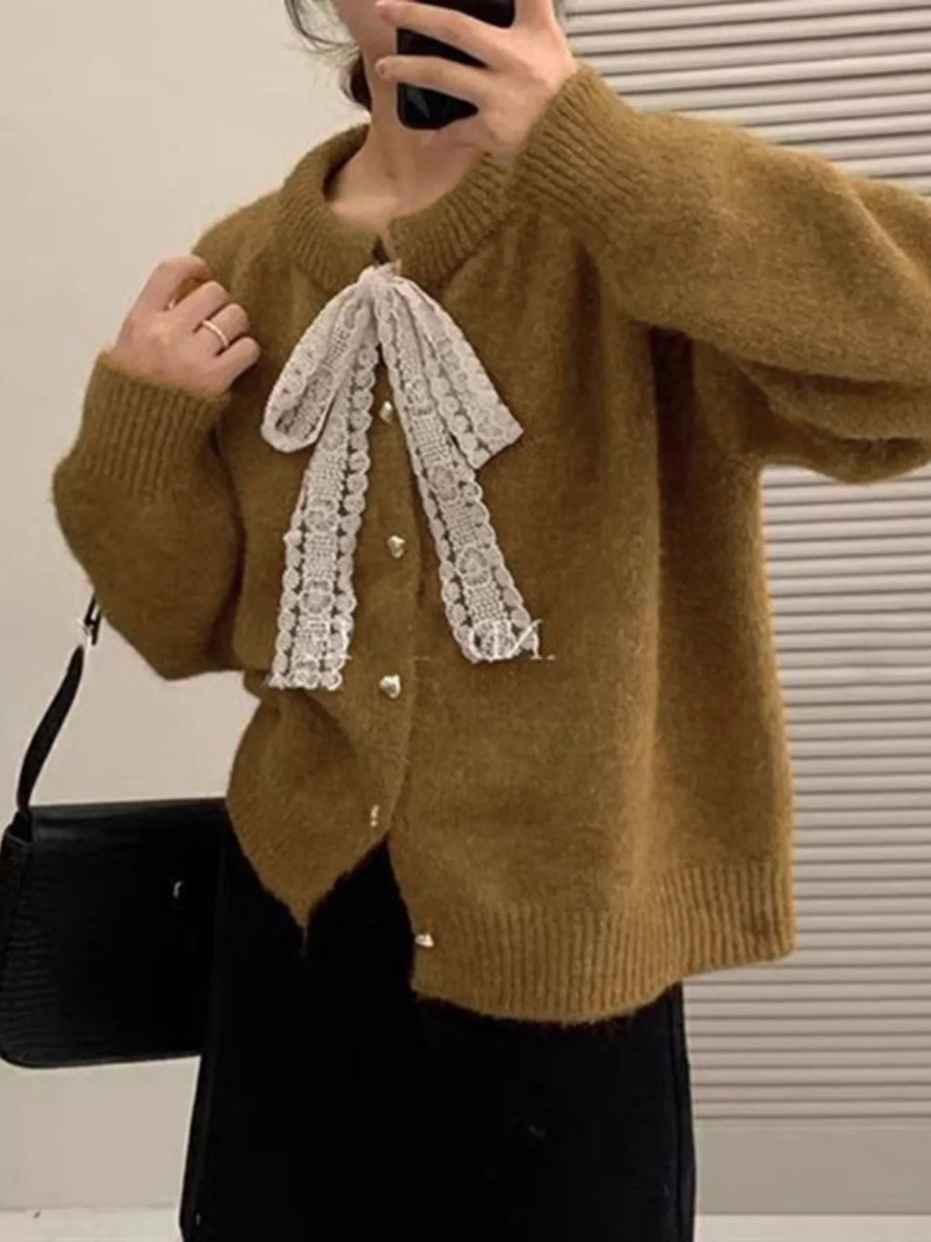 Lace Bowknot Knit Cardigan