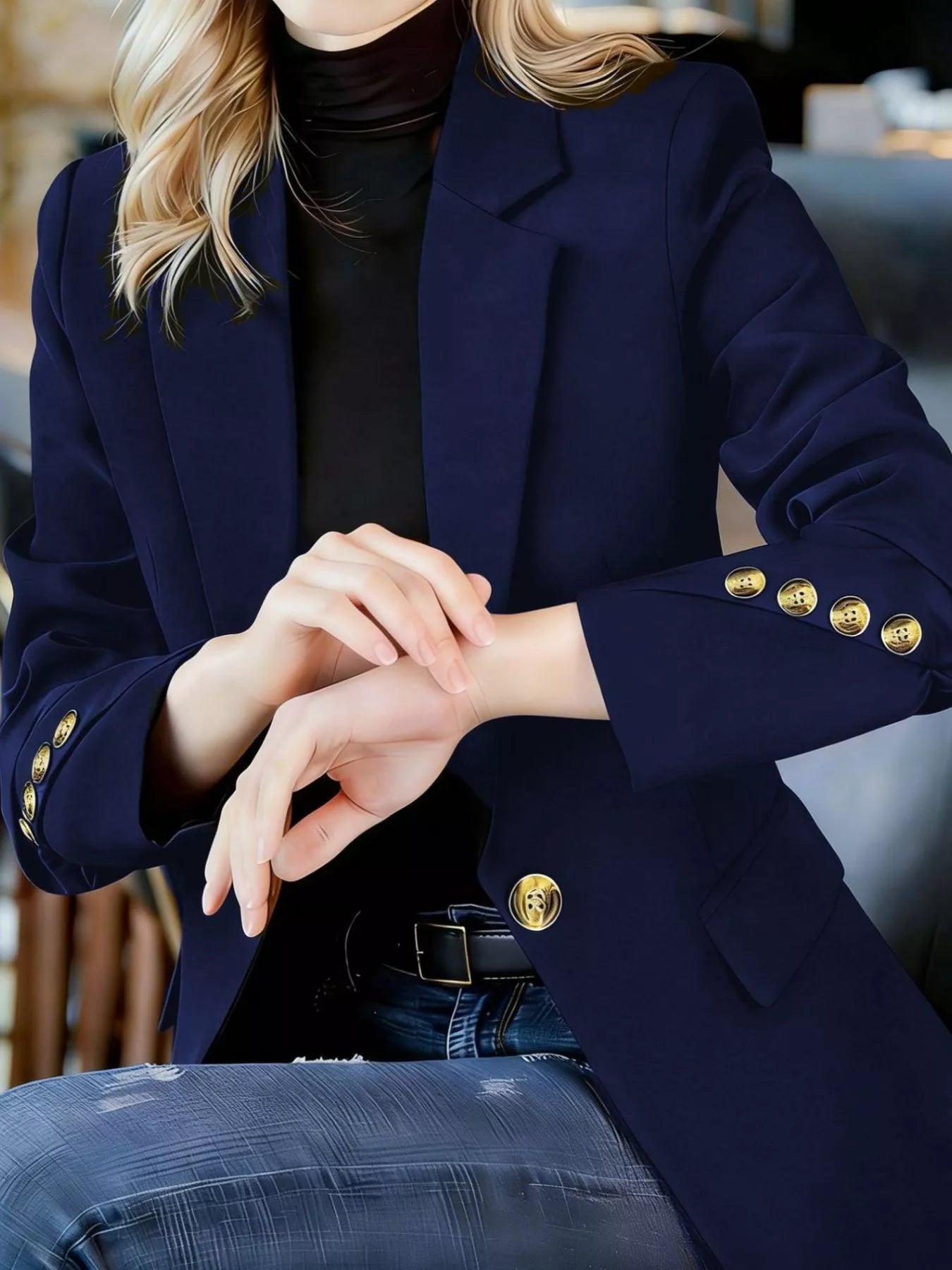 Full Size One Button Lapel Collar Blazer Plus Size