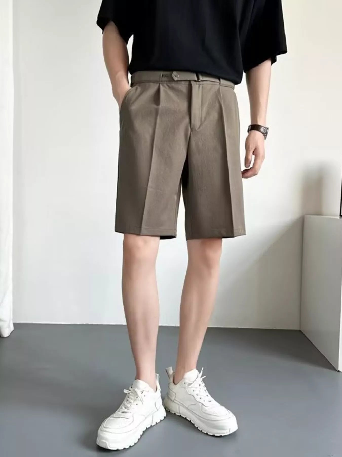 Men's Full Size Pleated Detail Shorts Plus Size