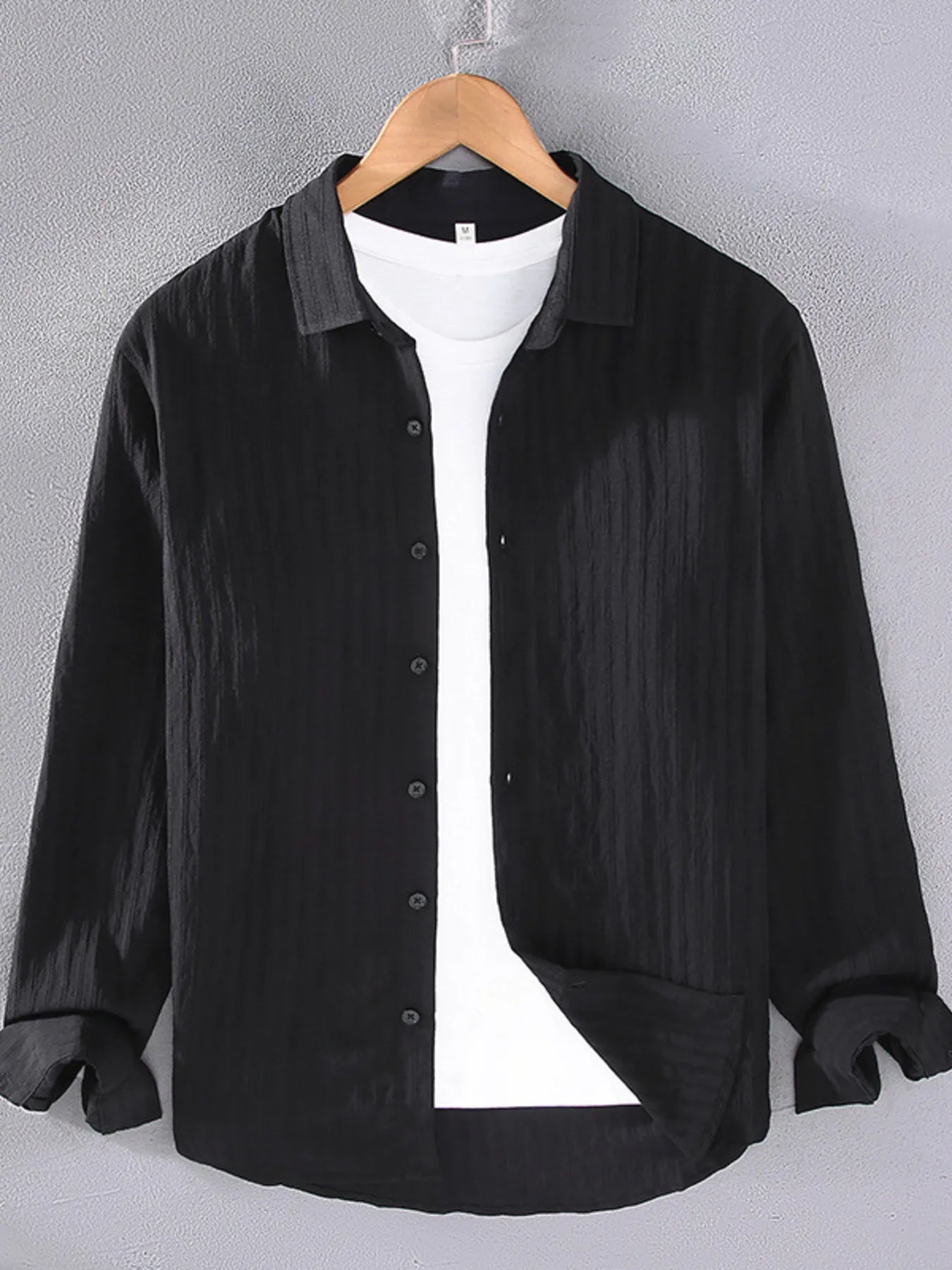 Men's Plus Size Textured Button Up Long Sleeve Shirt