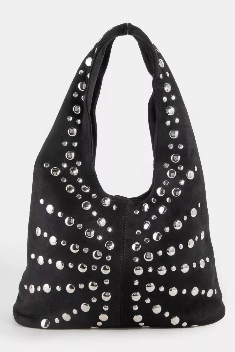 Fame Grommet Studded Suede Shoulder Bag