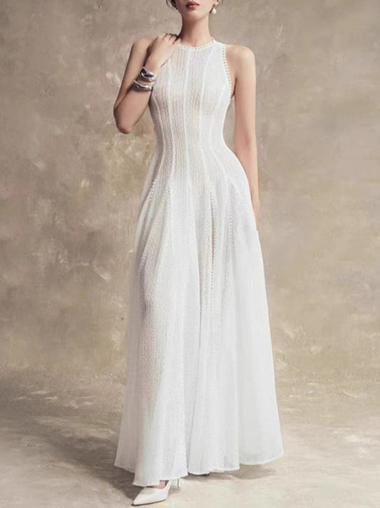 Lace Round Neck Sleeveless Maxi Dress