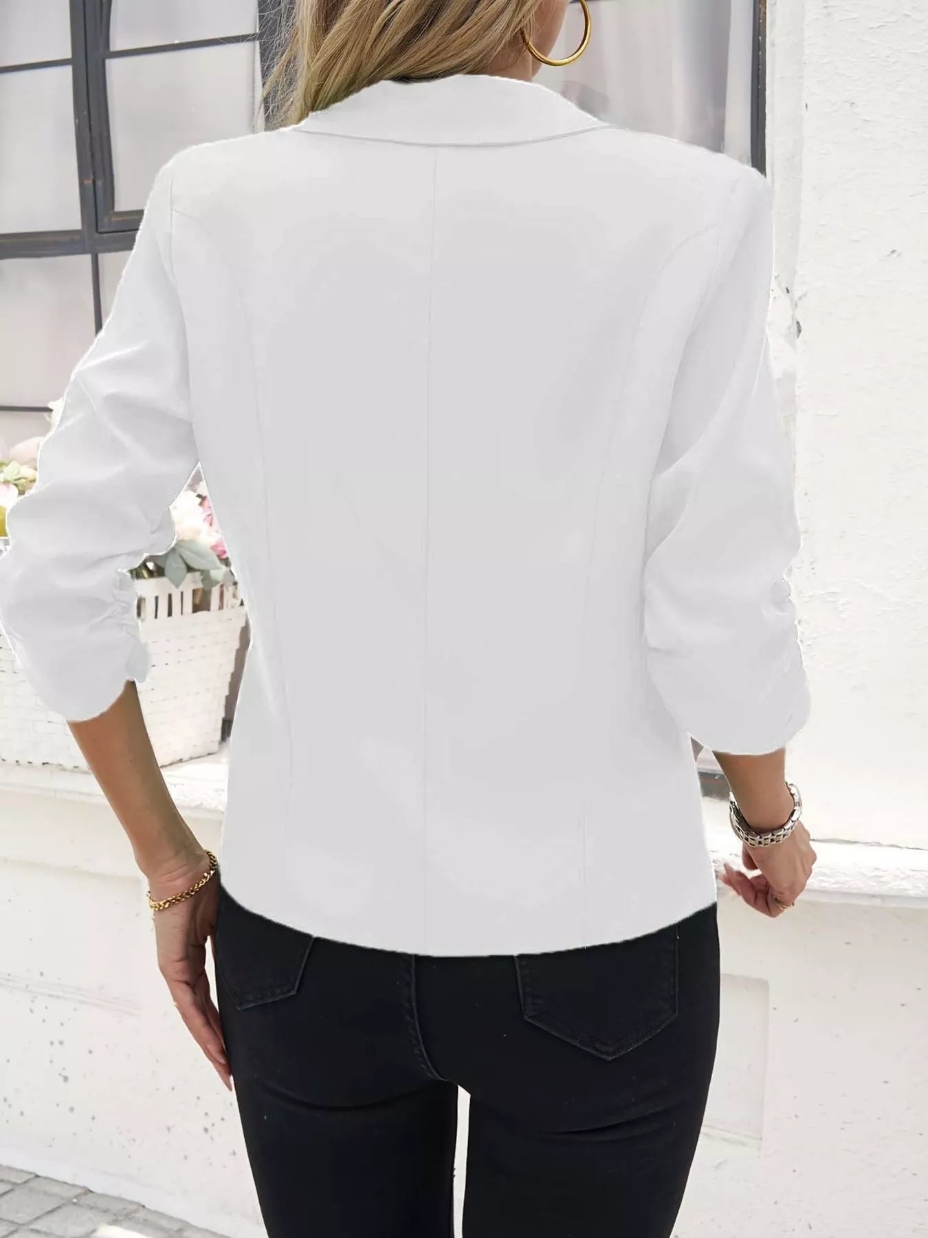 Full Size One Button Lapel Collar Blazer Plus Size