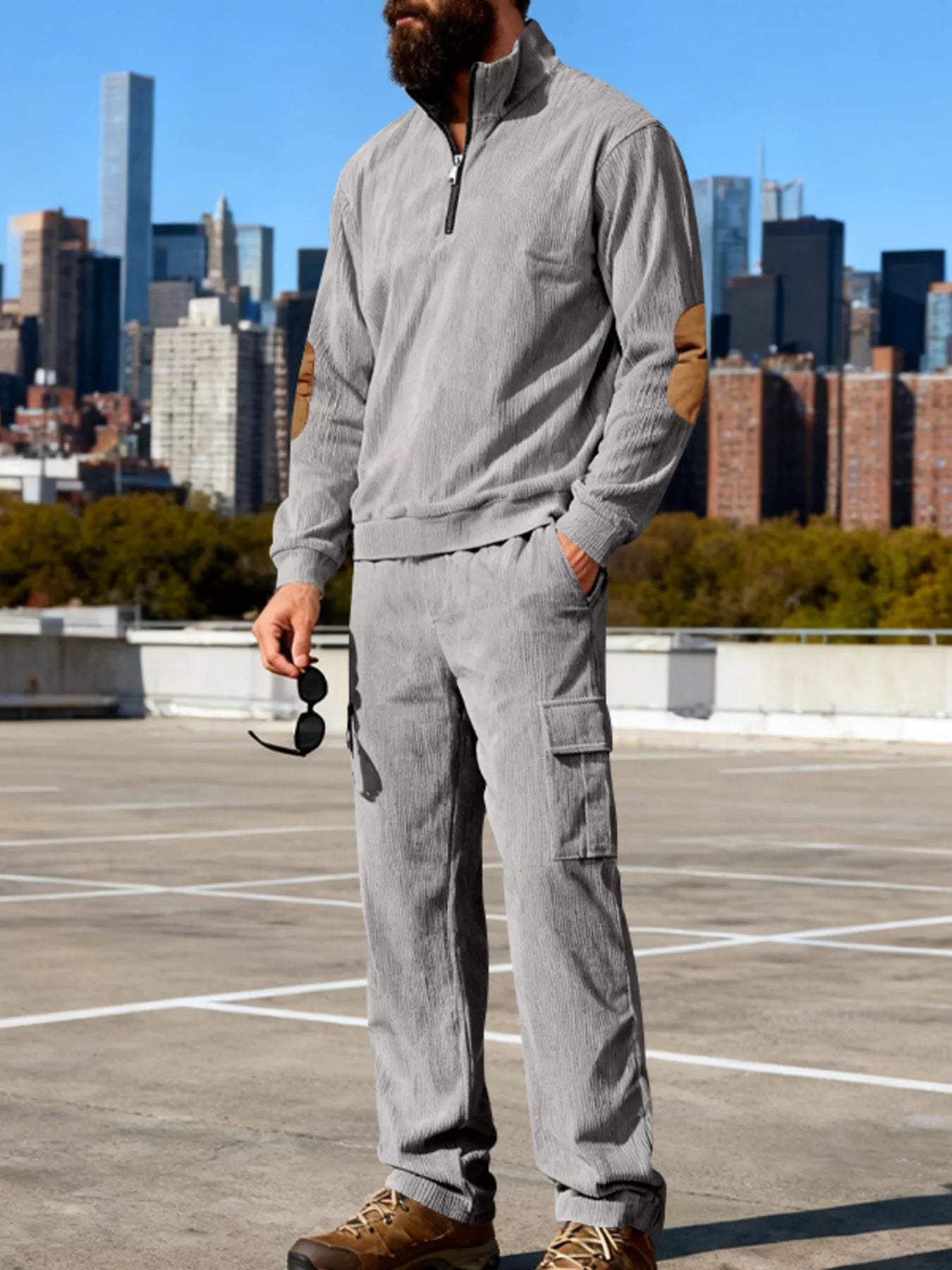 Men's Full Size Casual Long Sleeve Top & Pants Set Plus Size