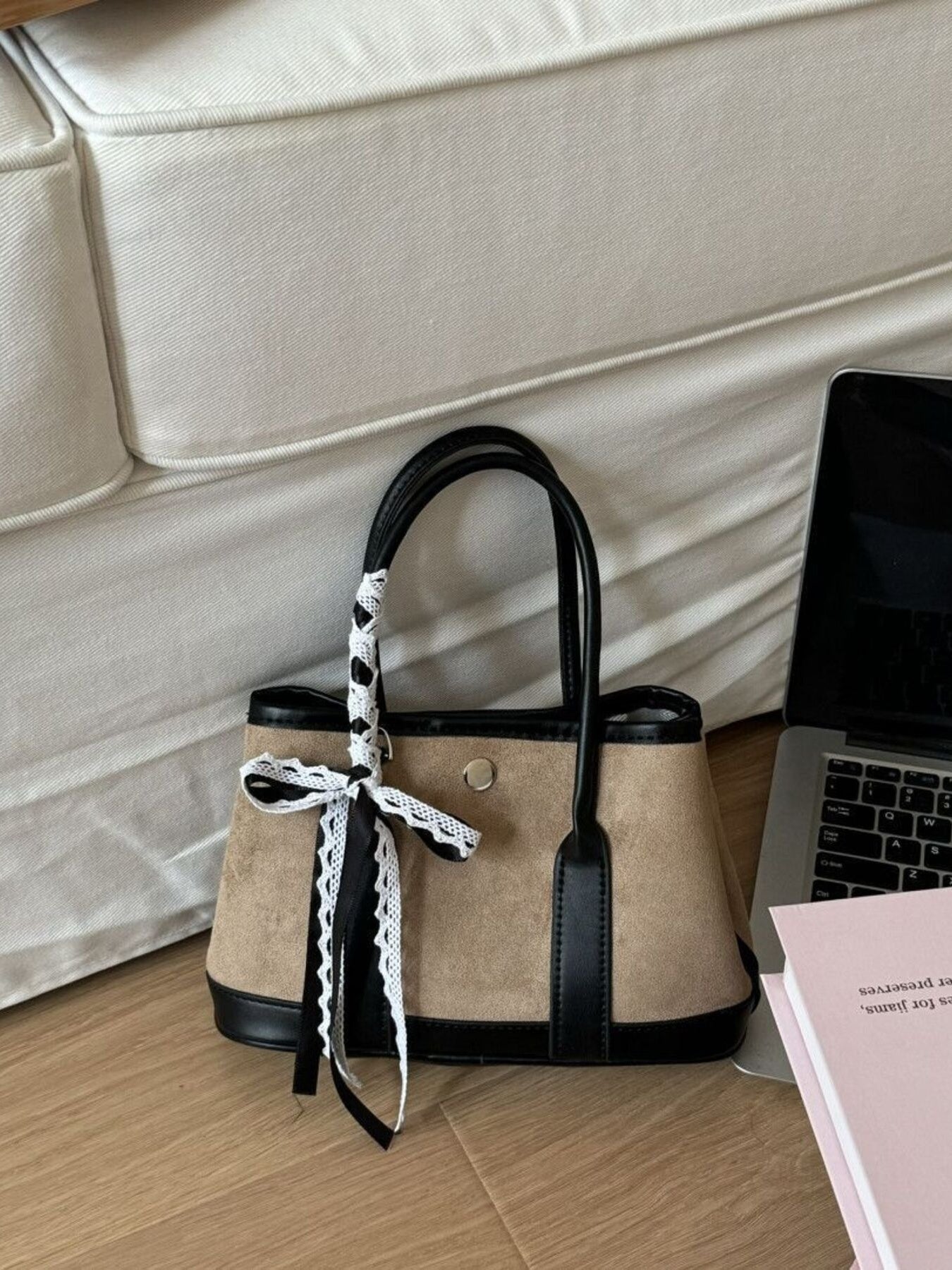 Top Handle Lace-Trimmed Handbag
