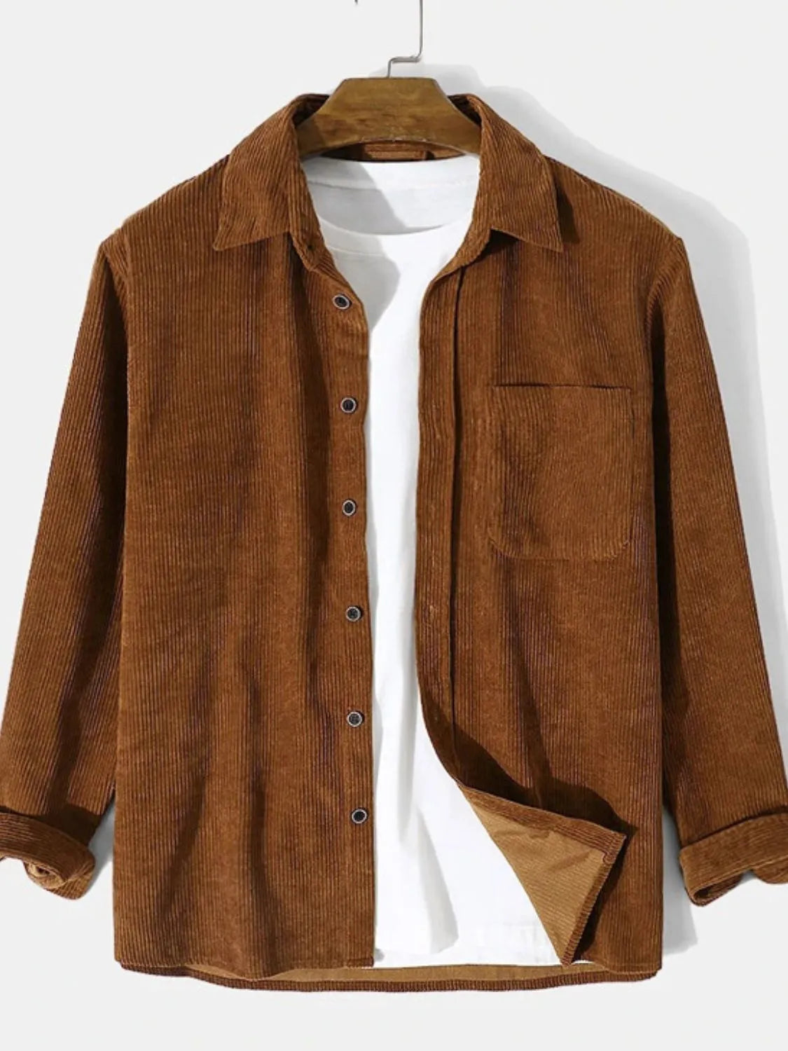 Men's Corduroy Button Up Long Sleeve Shirt