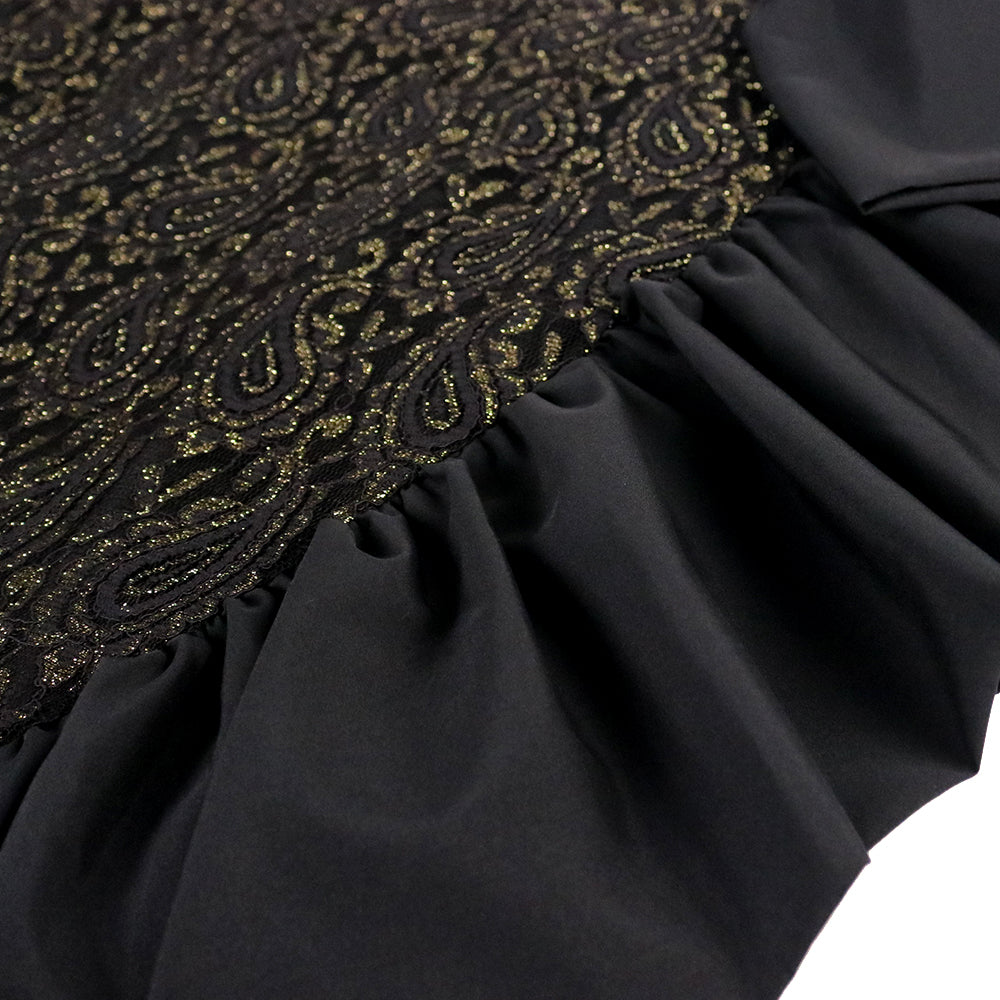 Black Solid Lace Pullover Irregular Large Size Long Sleeve Dress