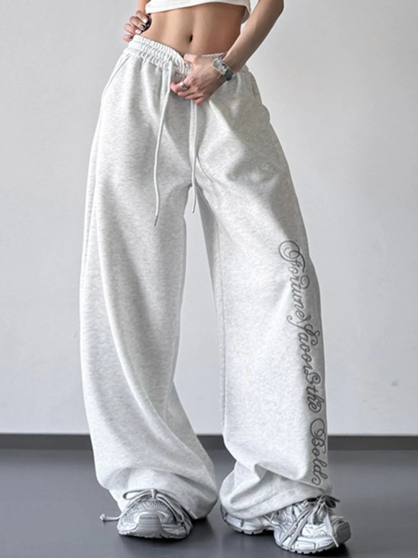 Loose Fit Drawstring Wide Leg Pants