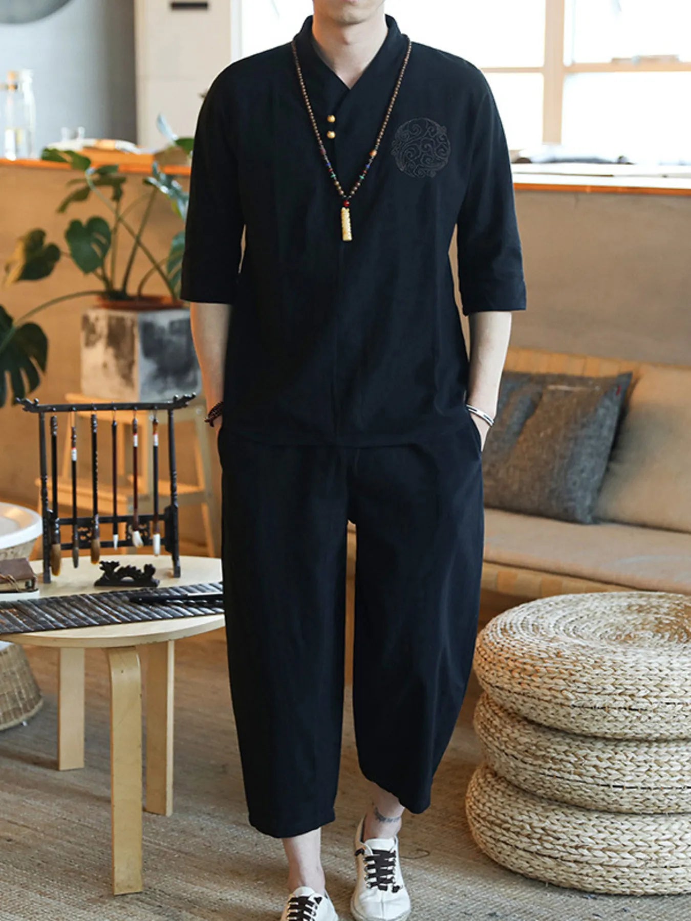 Men's Plus Size 3/4 Sleeve Top and Pants Set