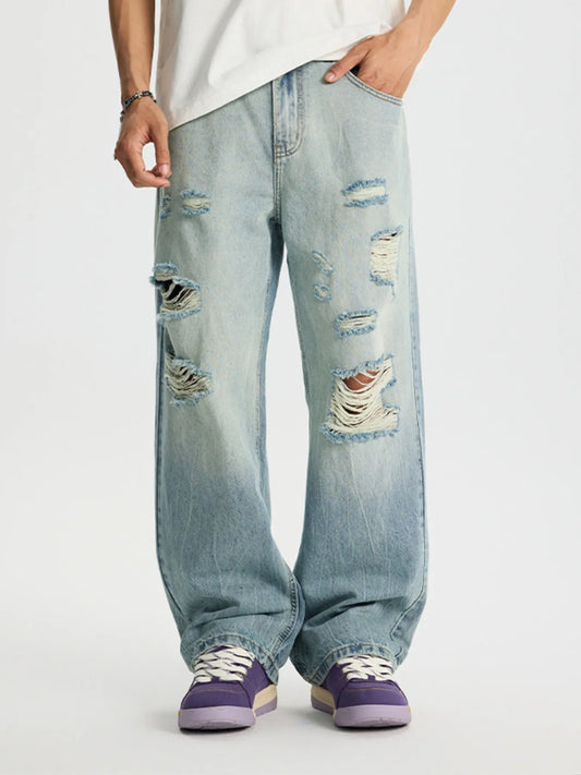 Men's Full Size Distressed Wide Leg Jeans Plus Size
