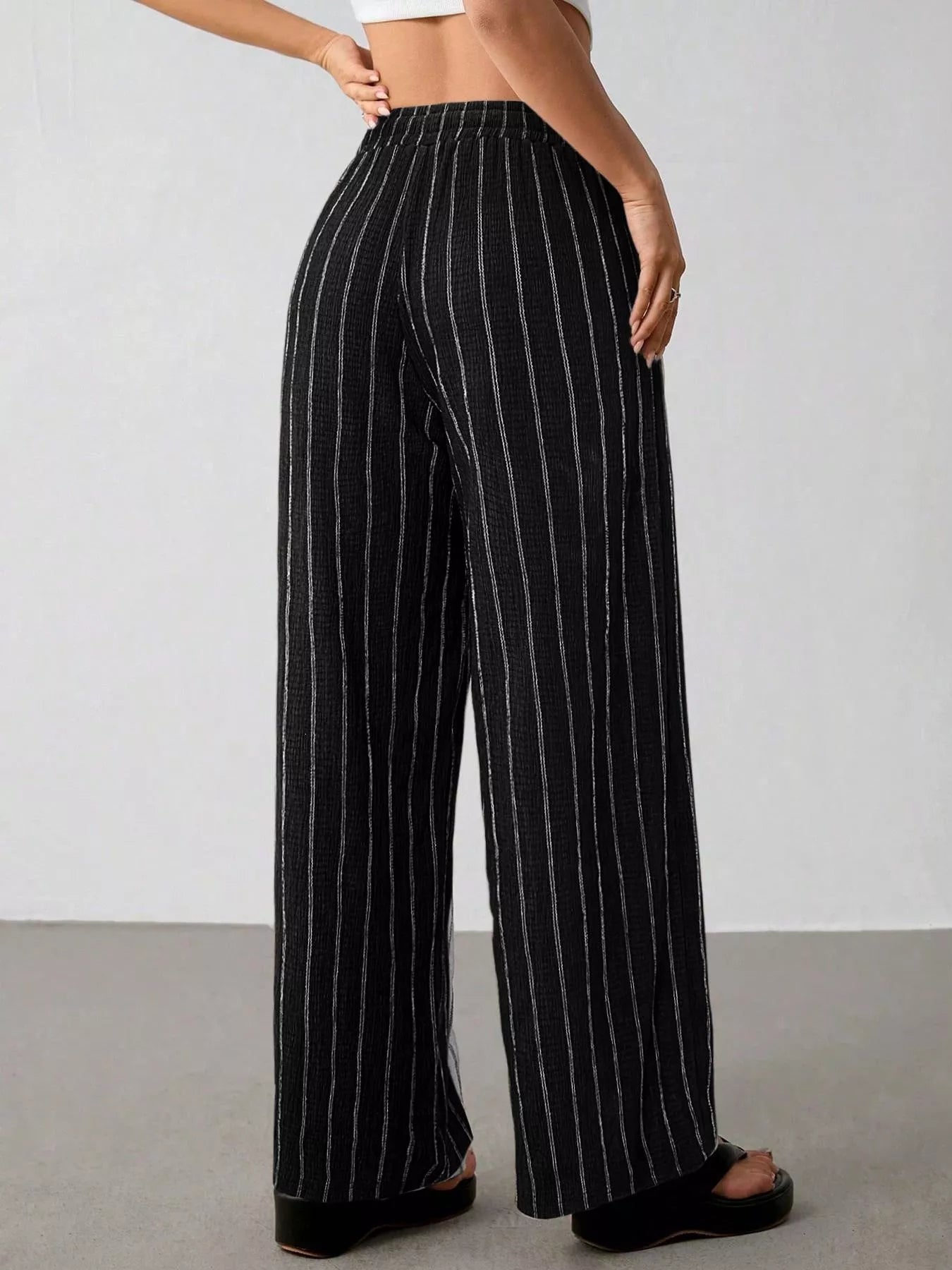 Striped Wide-Leg Drawstring Pants