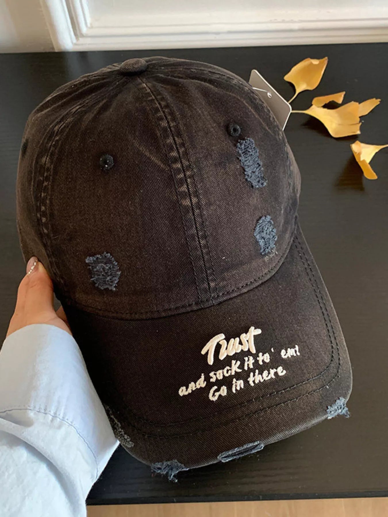 Distressed Embroidered Baseball Cap