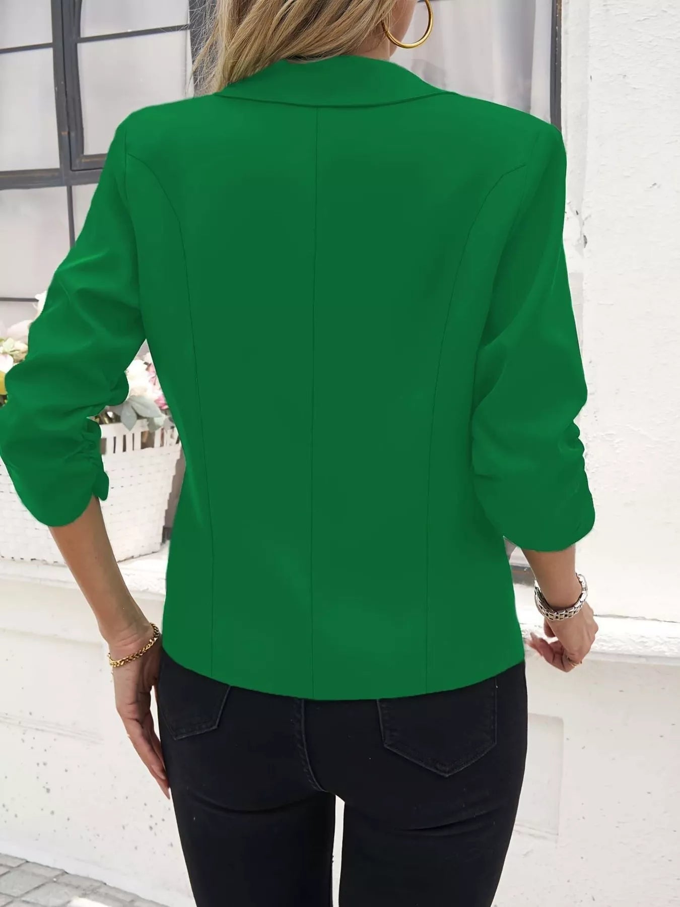 Full Size One Button Lapel Collar Blazer Plus Size