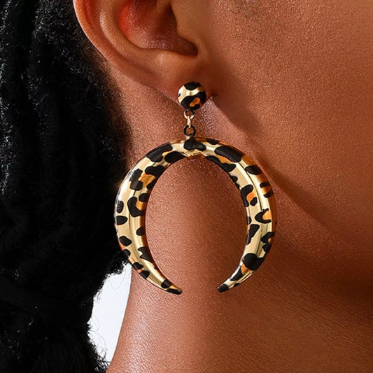 Leopard Crescent Dangle Earrings