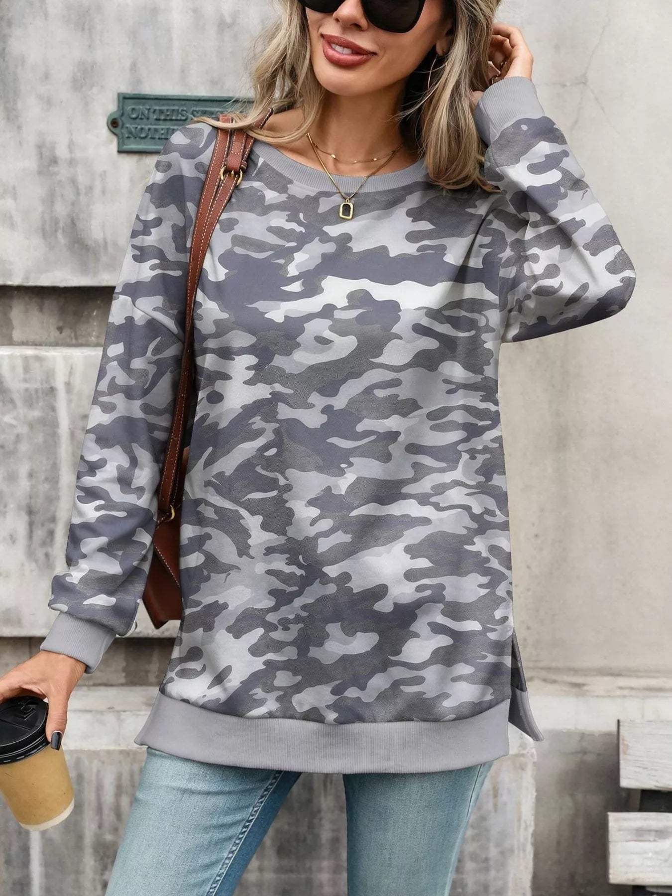 Camouflage Print Crewneck Sweatshirt