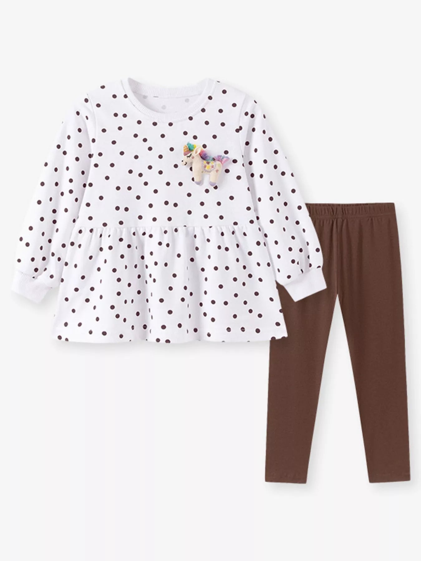 Children's Polka Dot Peplum Top and Solid Leggings Set