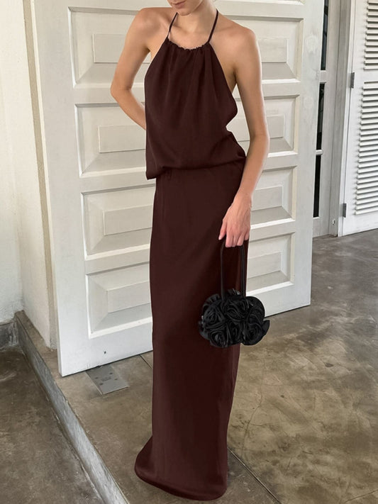 Backless Halter Neck Maxi Dress