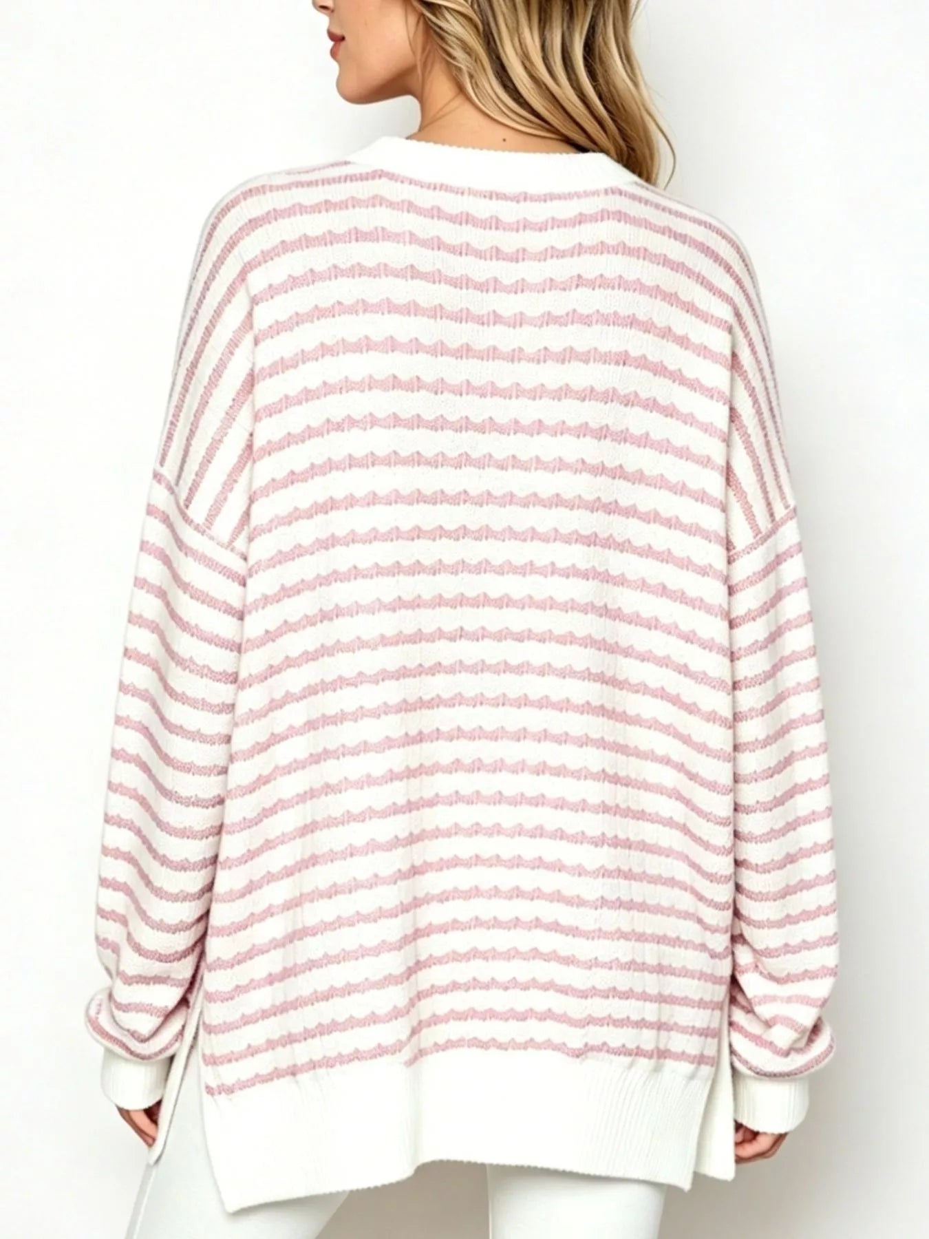 Oversized Striped Crew Neck Sweatshirt