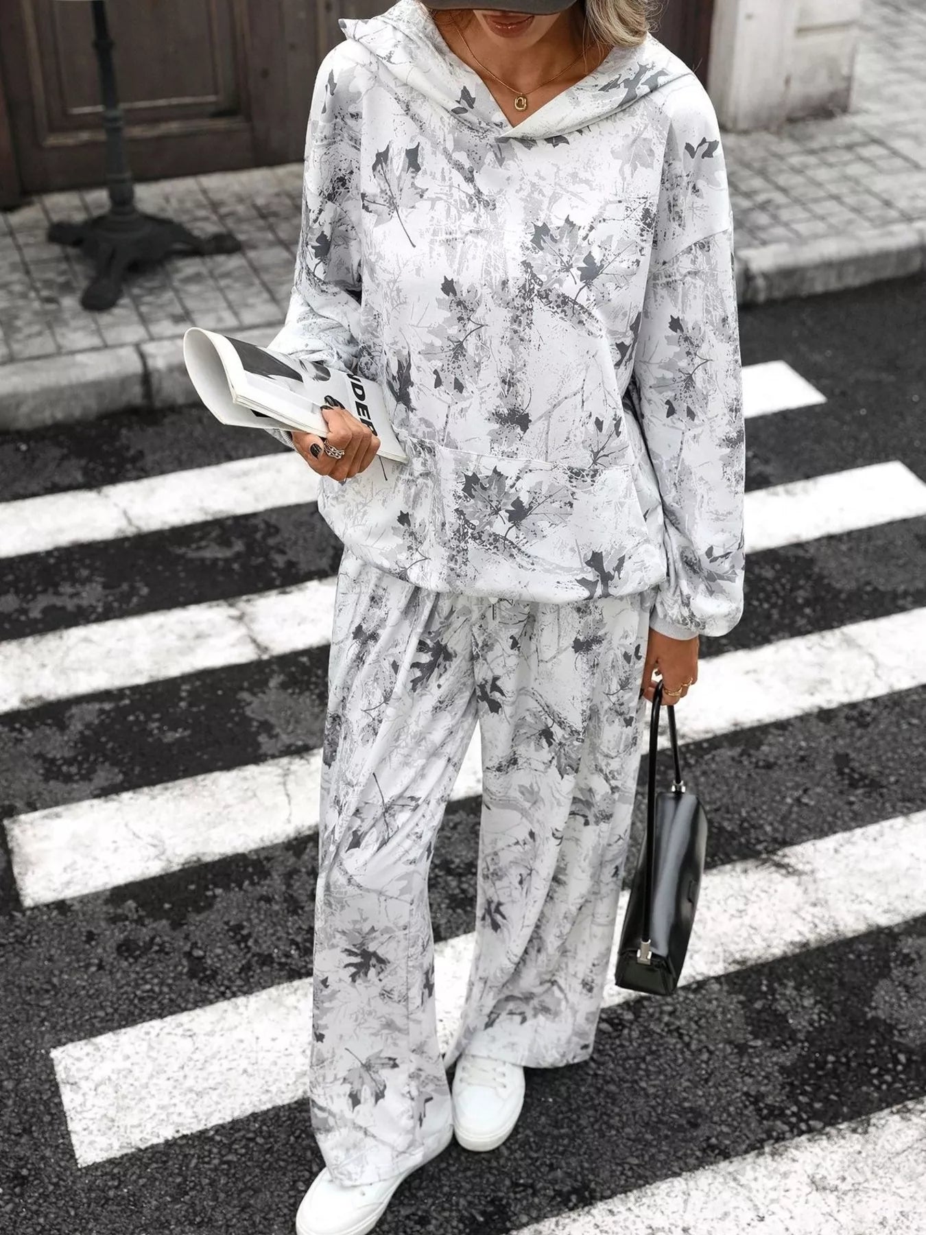 Printed Long Sleeve Hoodie and Pants Set