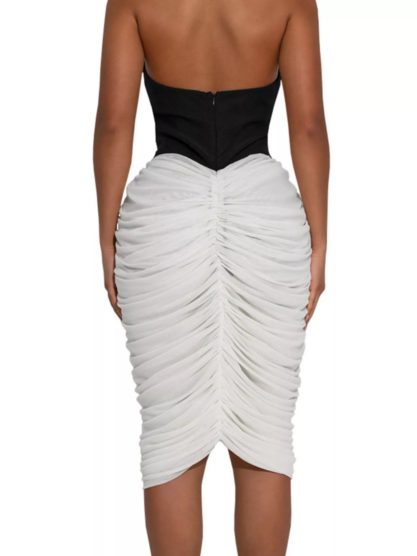 Two-Tone Sleeveless Ruched Midi Dress