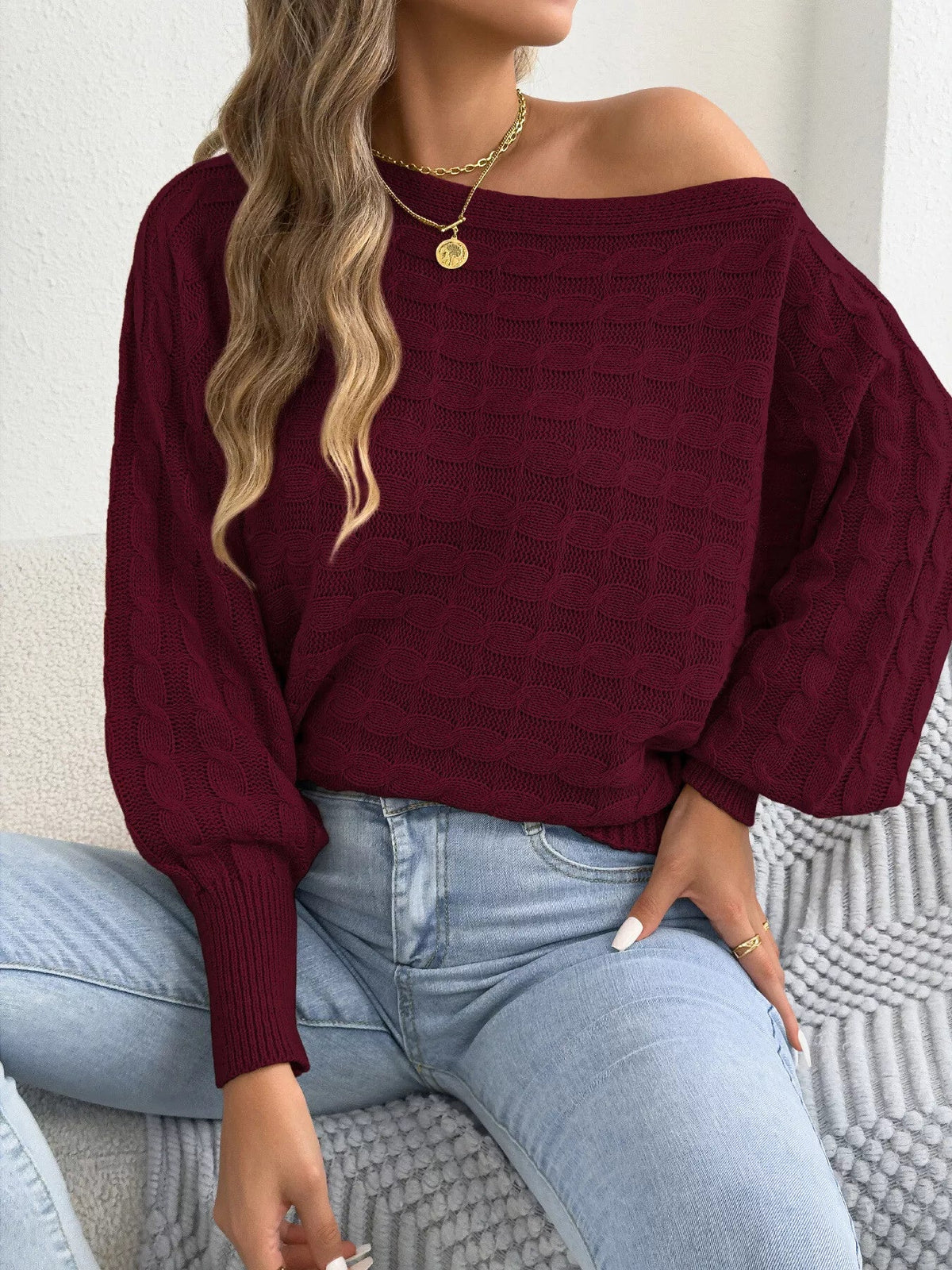 Cable Knit Boat Neck Sweater