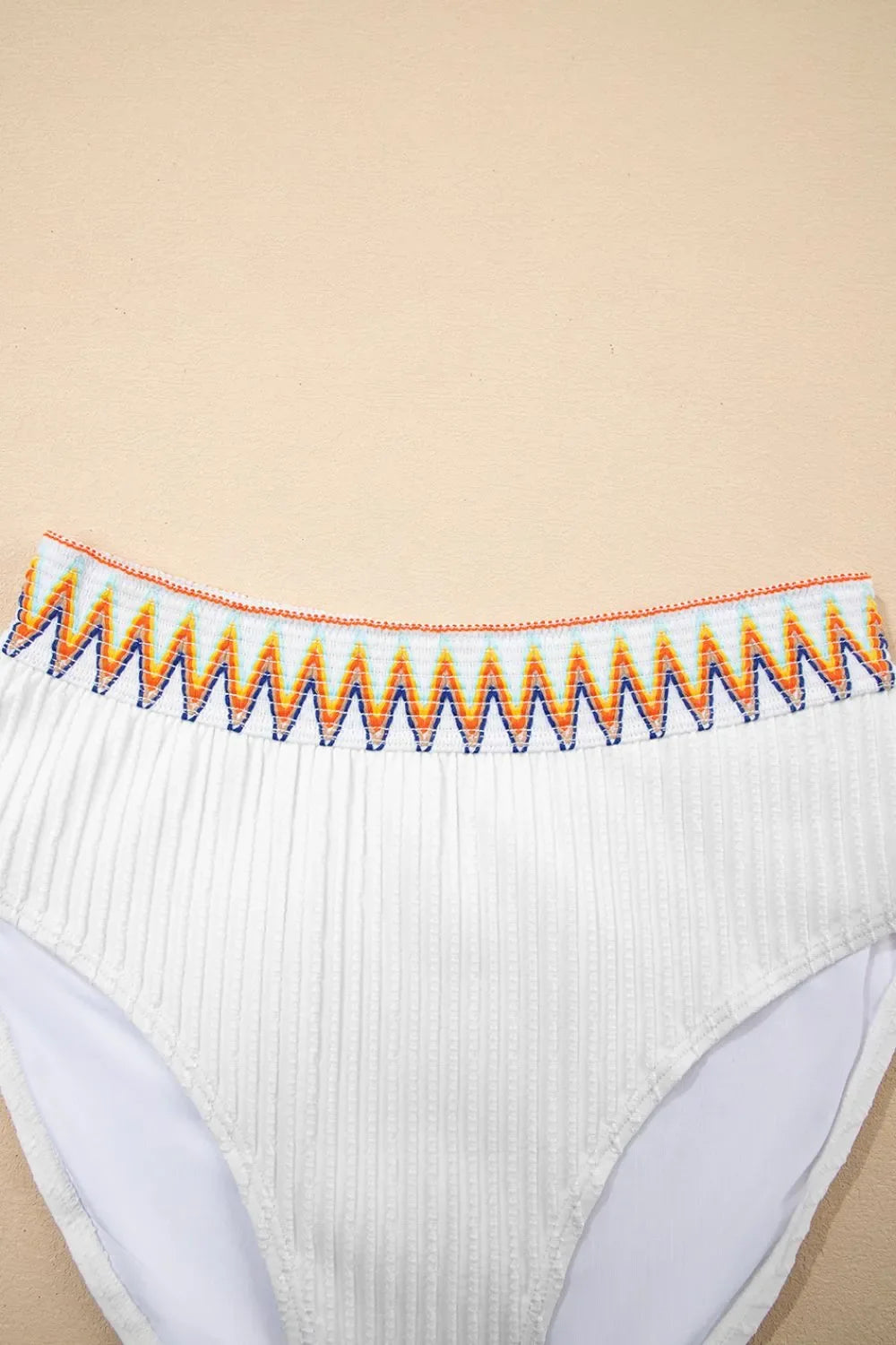 Textured Contrast Banding Bikini High Waist 2pcs Swimsuit