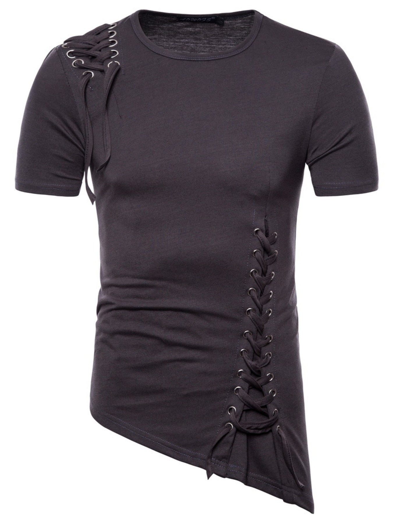 Men's Lace-Up Asymmetric Hem T-Shirt